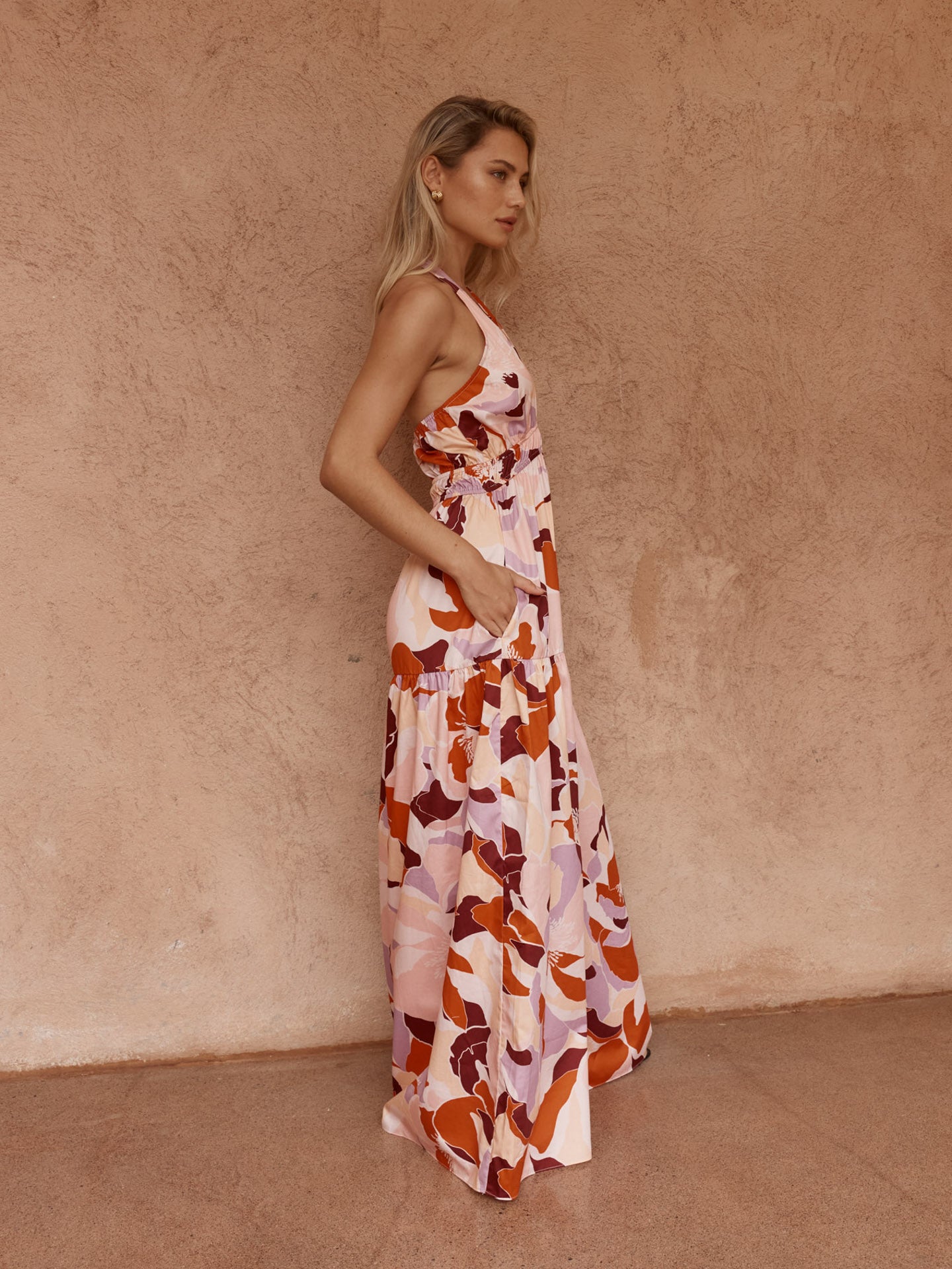 Sass Reese Halter Dress - Peony Print