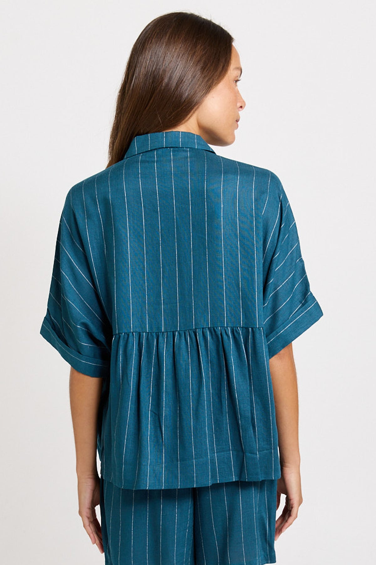 Betty Basics Ophelia Shirt - Teal/White Stripe
