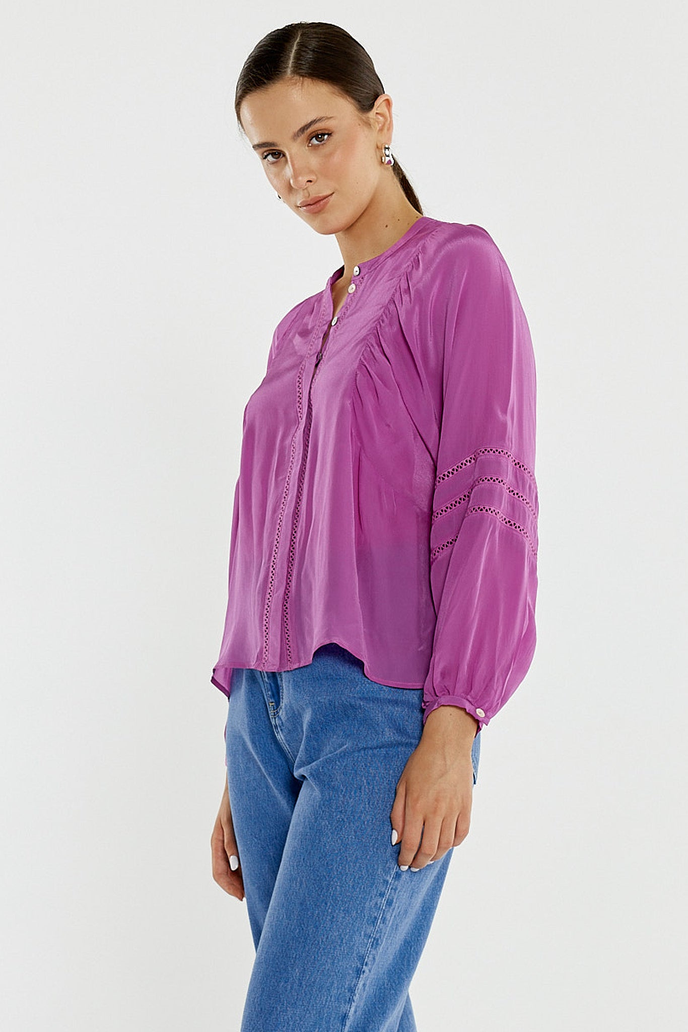 Sass Nic Trim Blouse - Fuschia