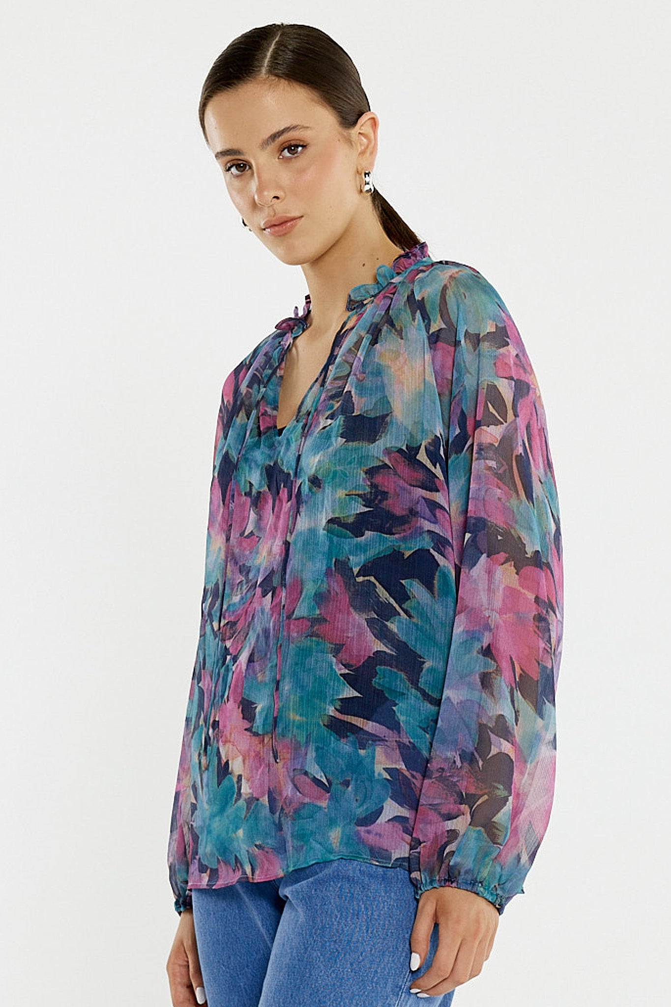 Sass Willow Tie Front Blouse - Native Orchid