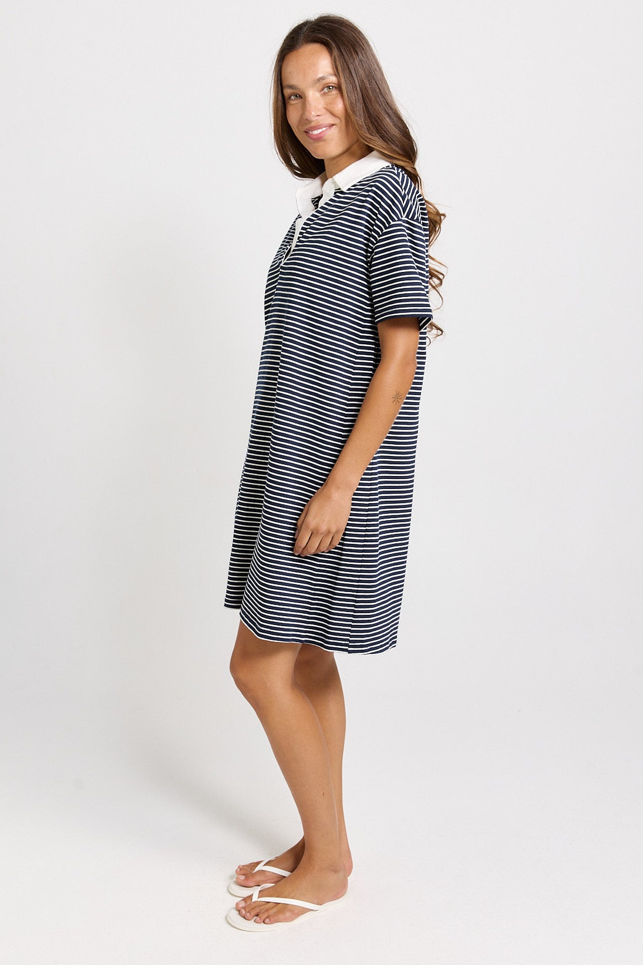 Betty Basics Freddy Polo Dress - Navy/White Stripe