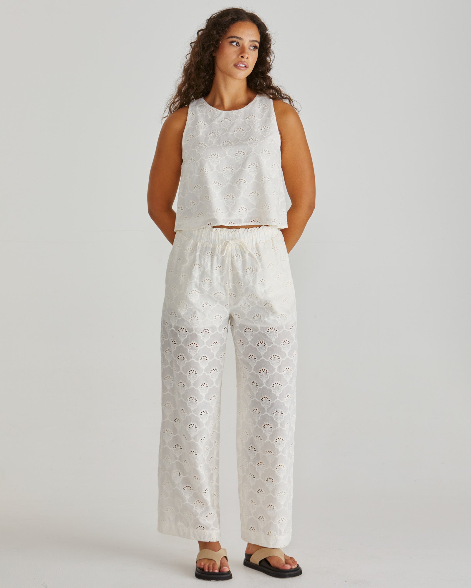 Sass Zimmy Broderie Pant - Cream