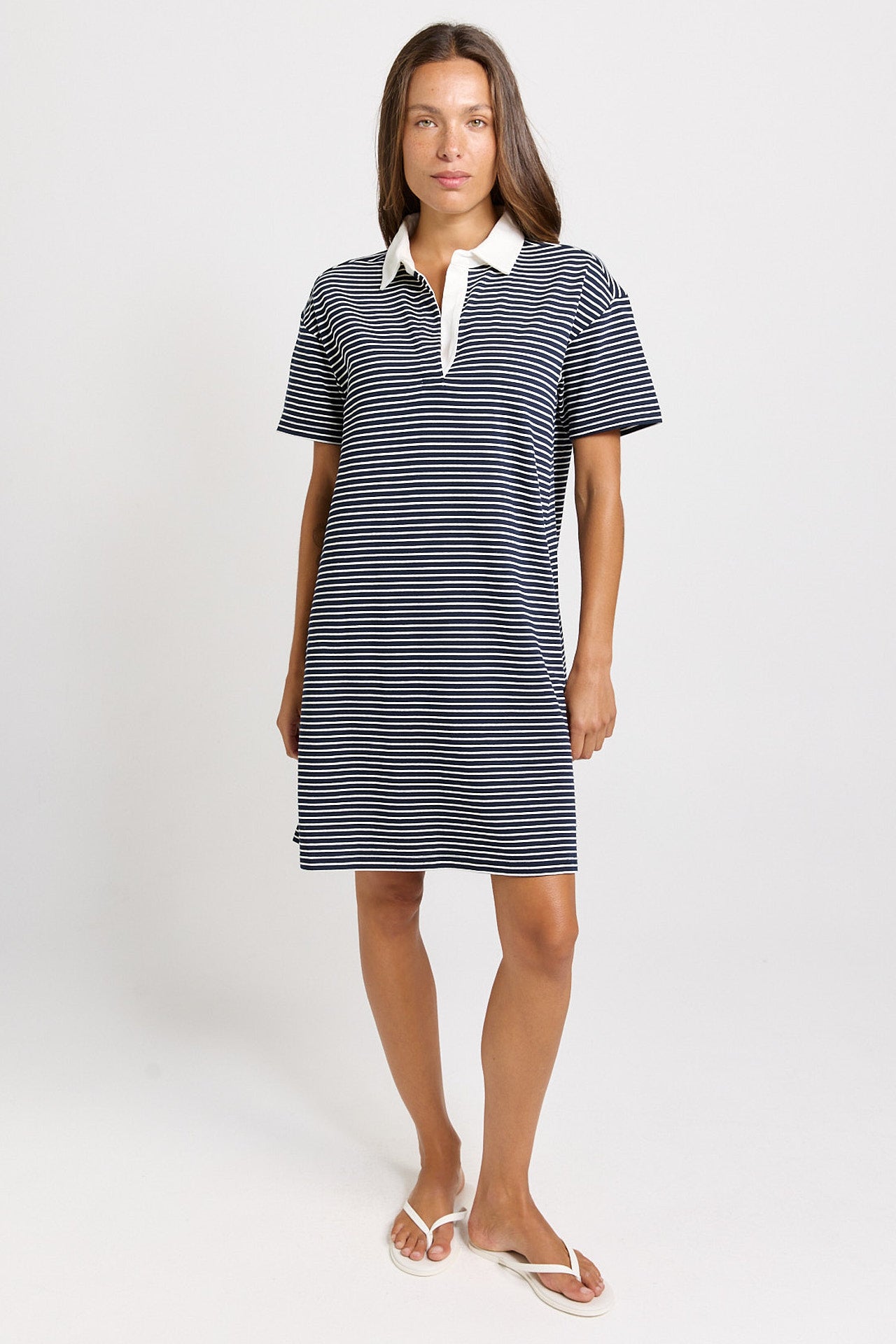 Betty Basics Freddy Polo Dress - Navy/White Stripe