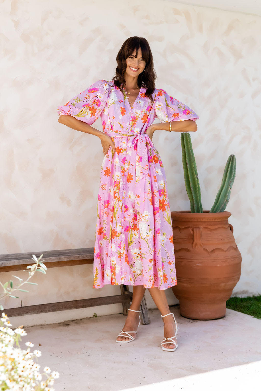 Cactus Rose Garden Party Midi Dress