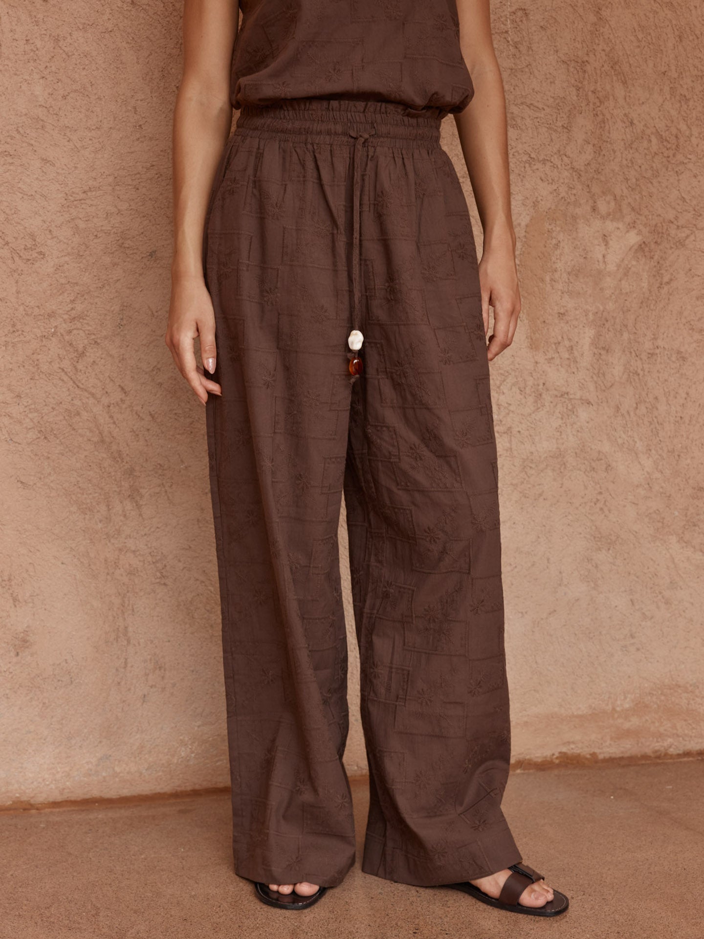 Sass Bellie Embroidered Pant - Chocolate