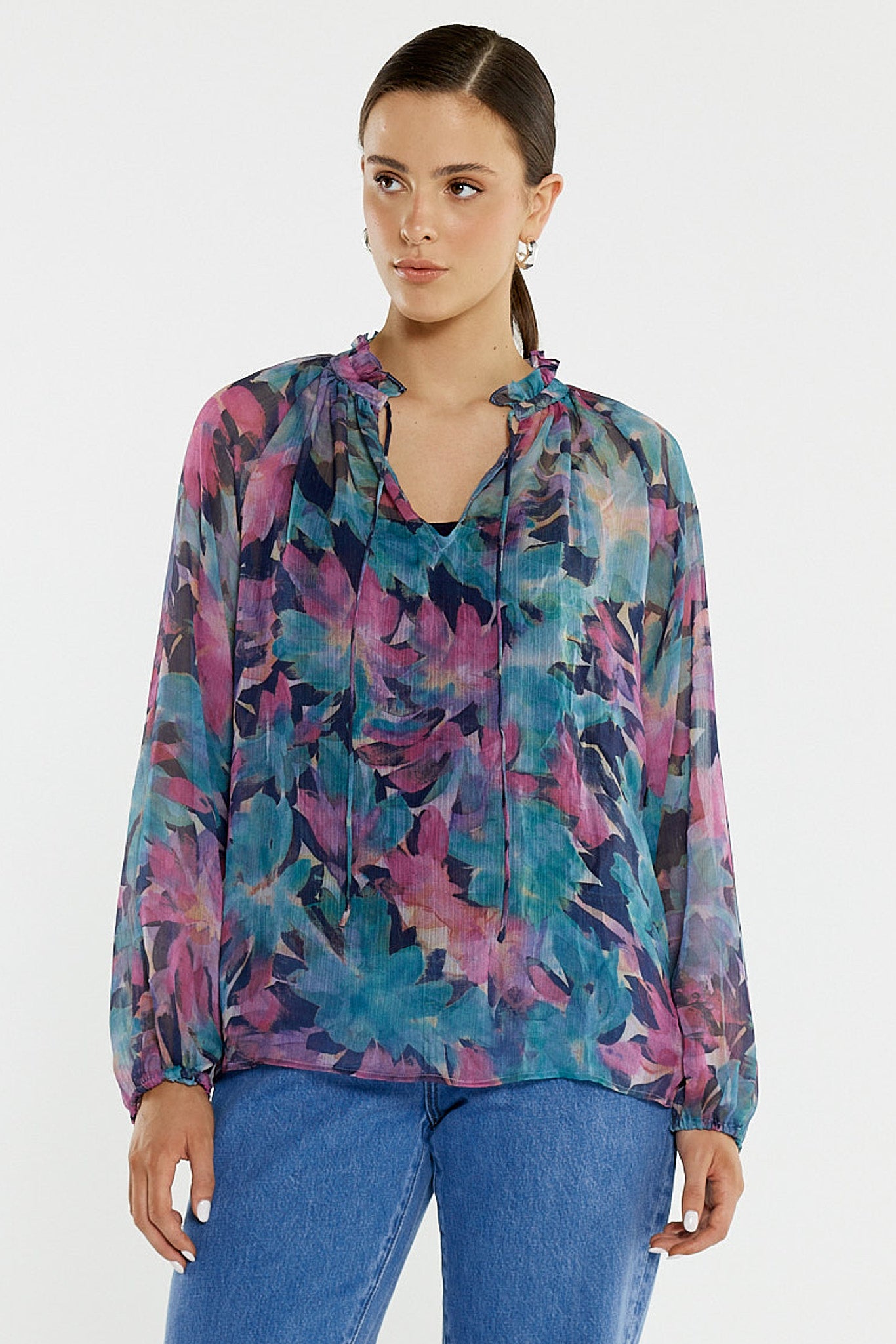 Sass Willow Tie Front Blouse - Native Orchid