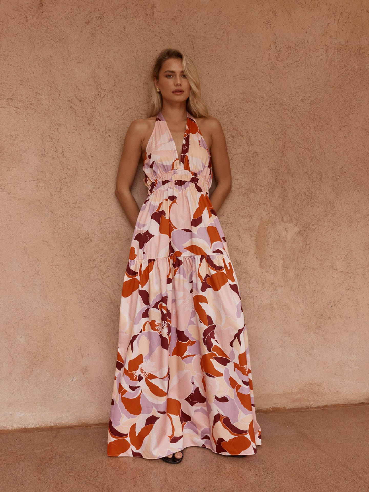 Sass Reese Halter Dress - Peony Print