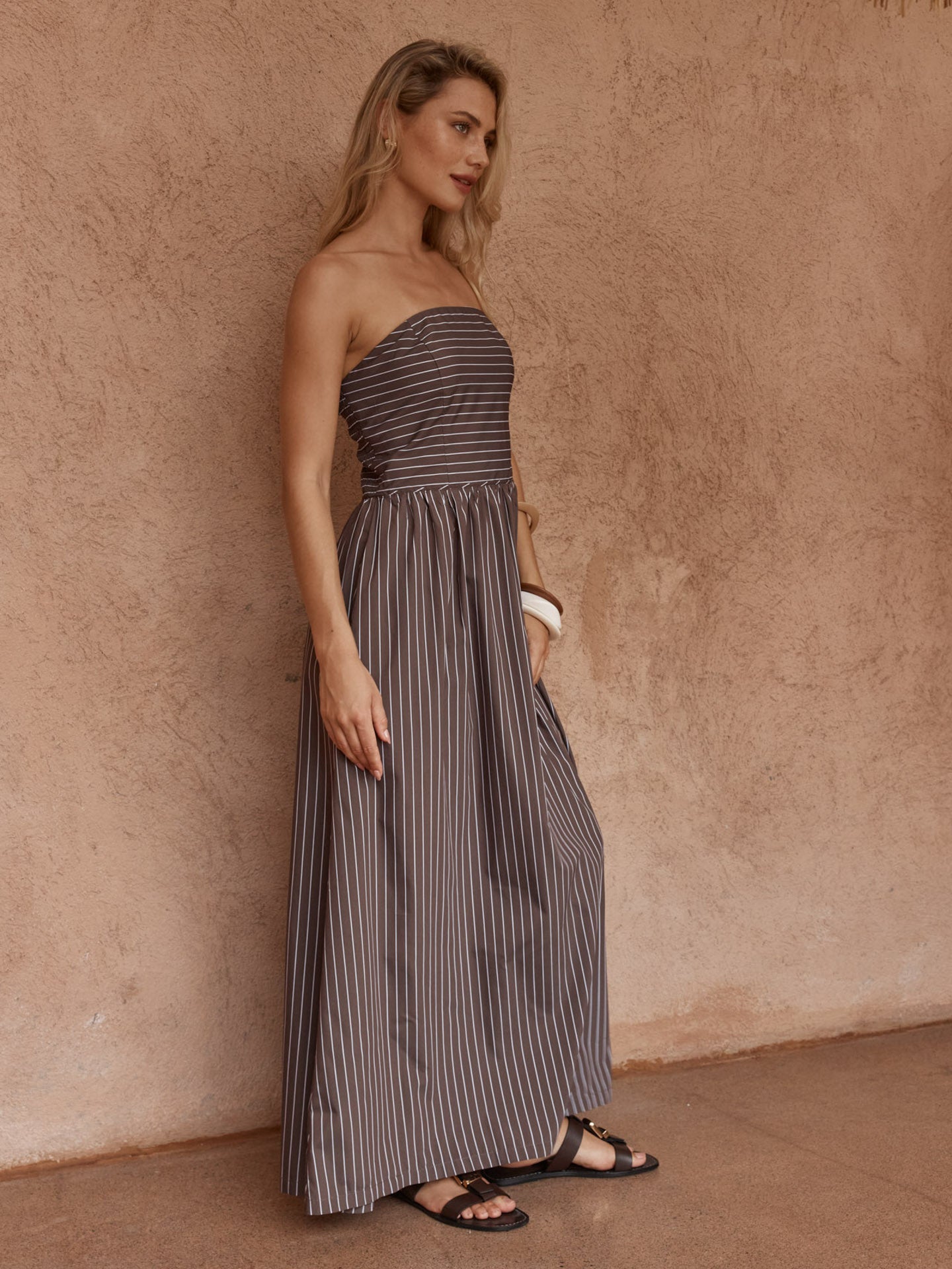 Sass Everley Strapless Dress - Choc Stripe