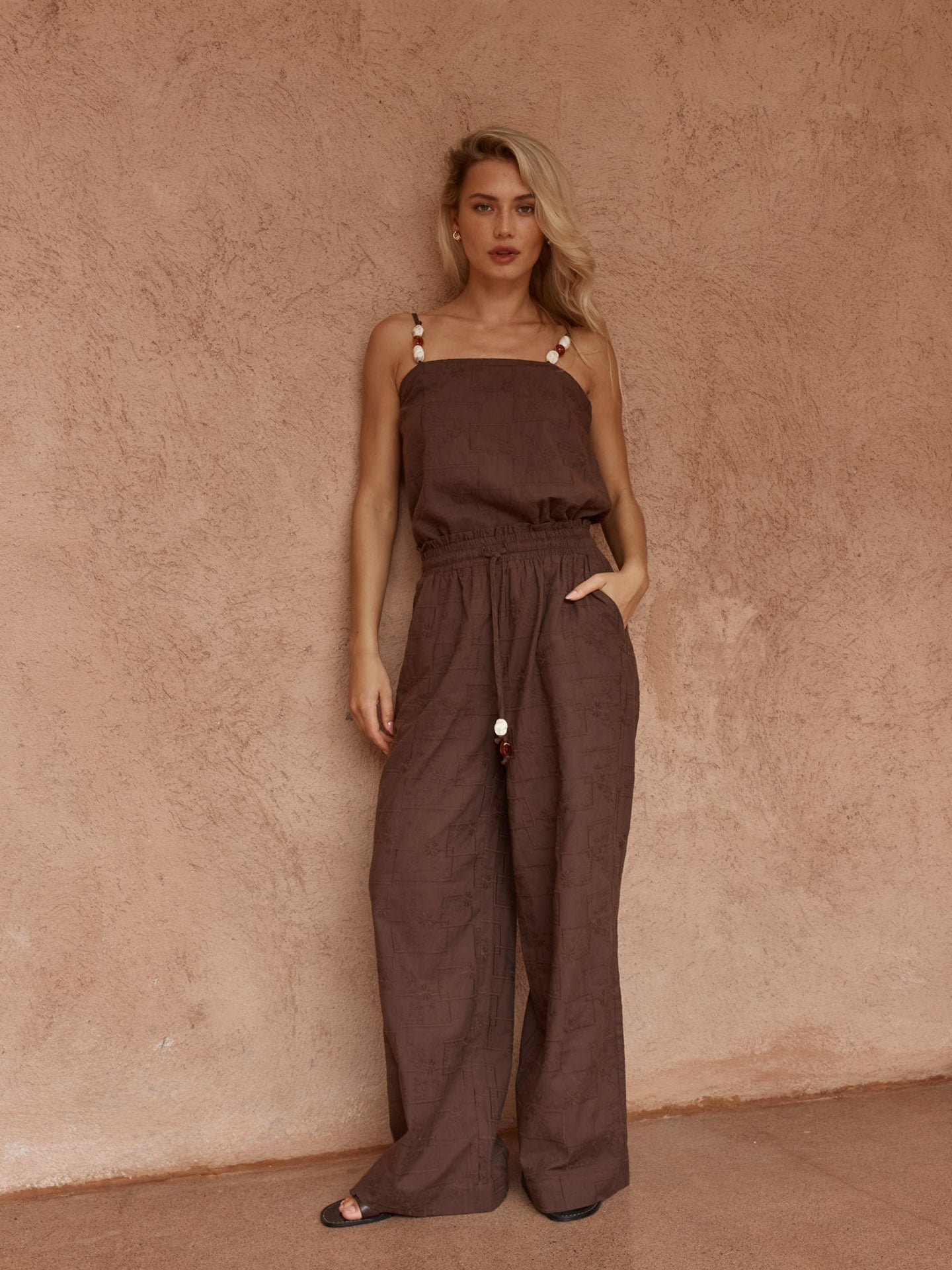 Sass Bellie Embroidered Pant - Chocolate