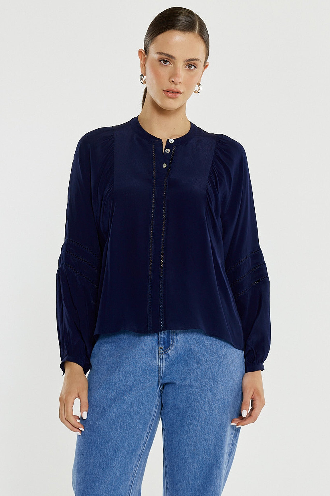 Sass Nic Trim Blouse - Ink