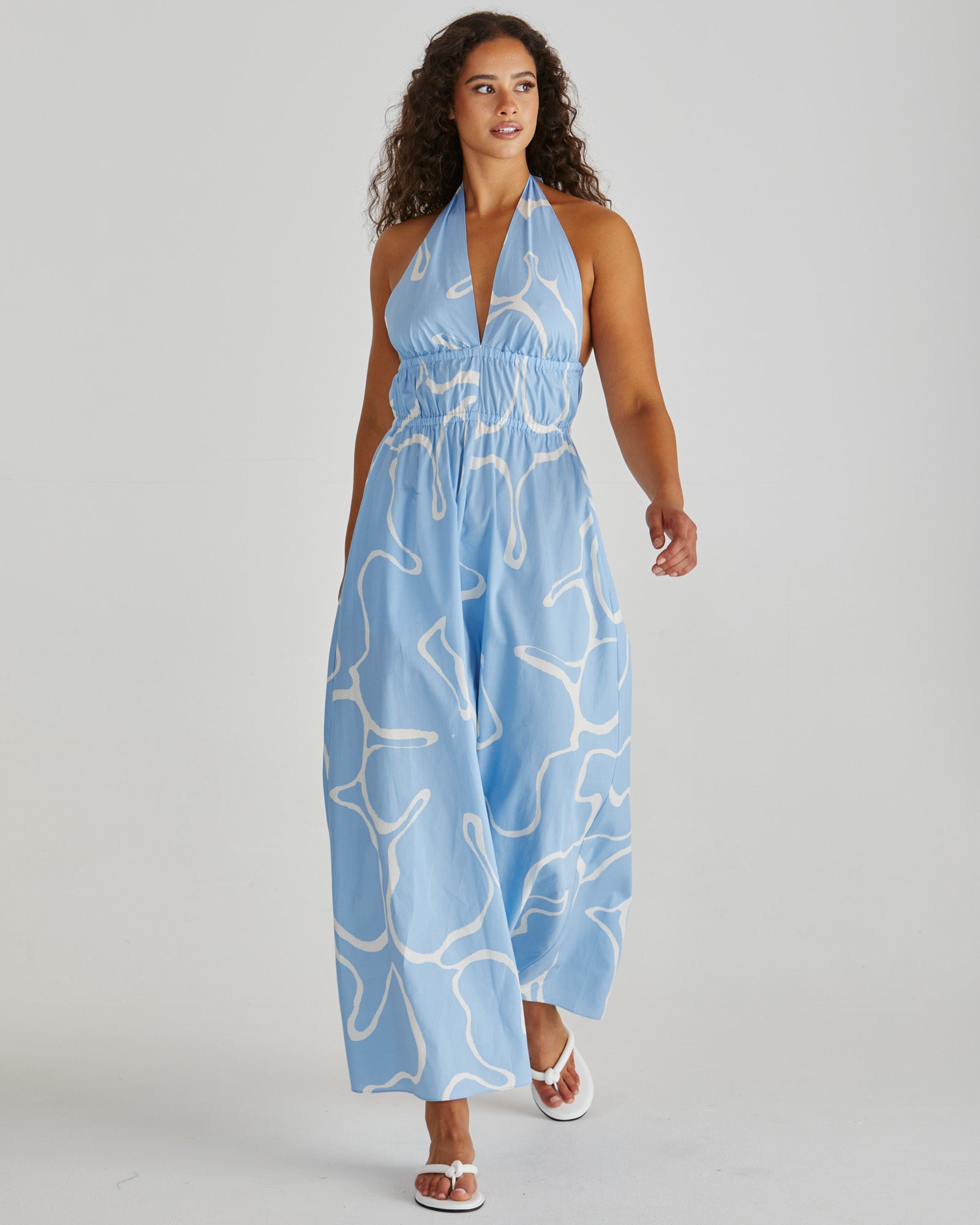 Sass Tilda Backless Plunge Dress - Abstract Daisy