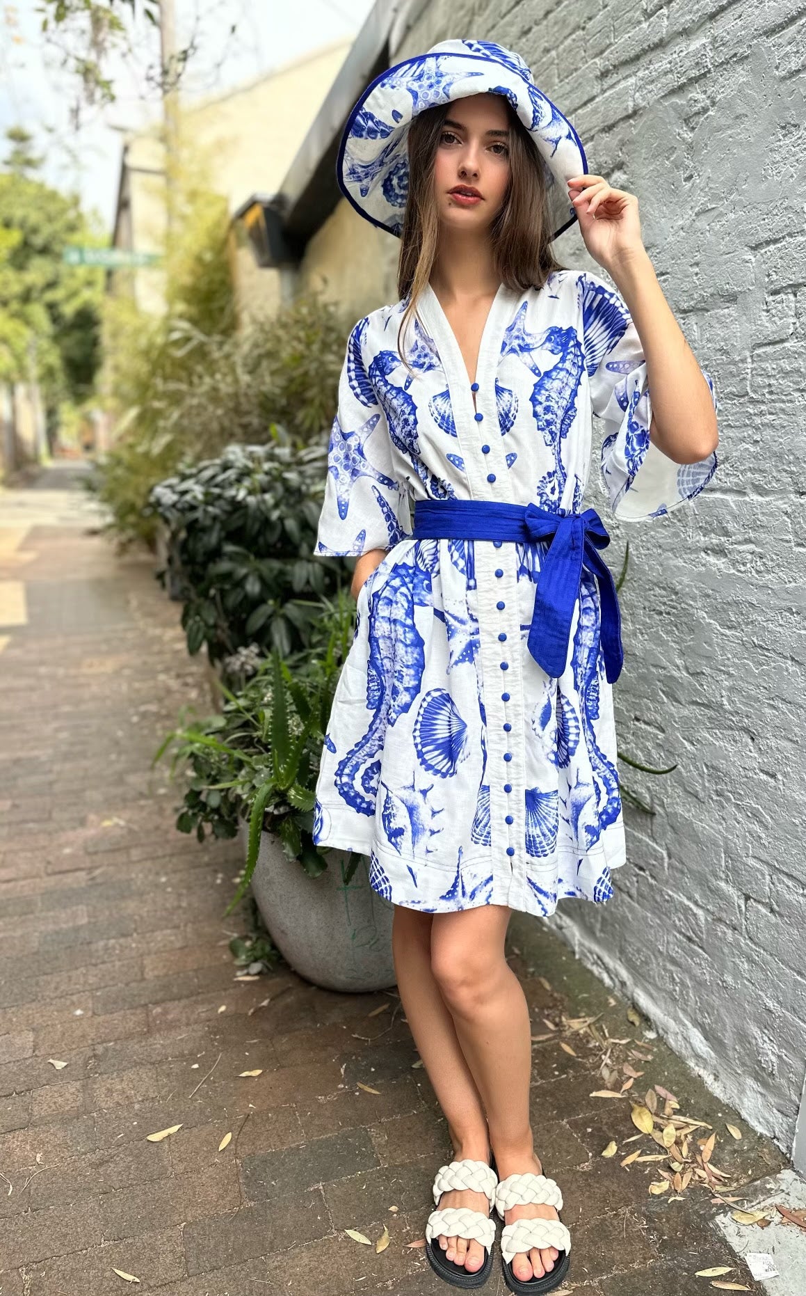 Lorraine Seashell Print Short Dress - Blue