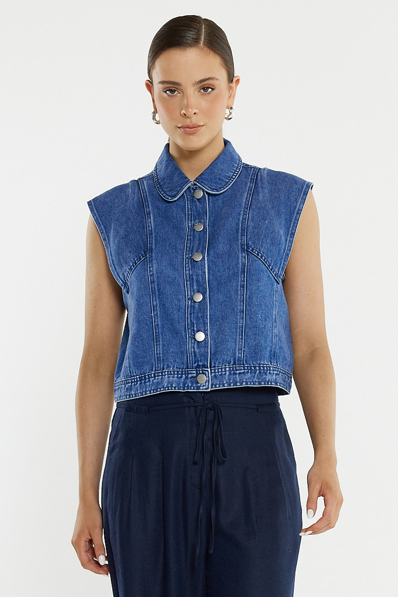 Sass Christian Denim Vest - Classic Blue