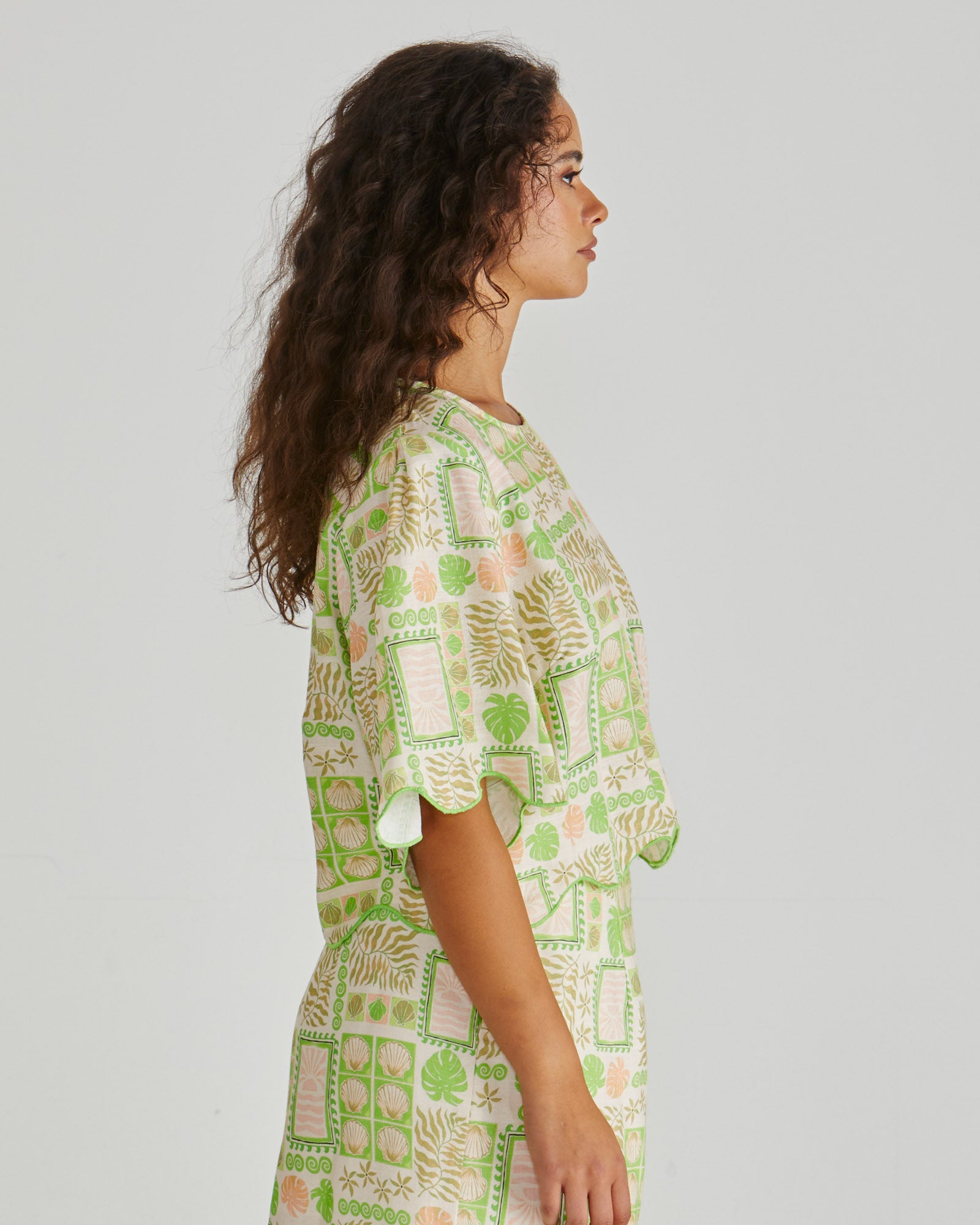 Sass Emmett Shell Scallop Top - Green Shell Patchwork