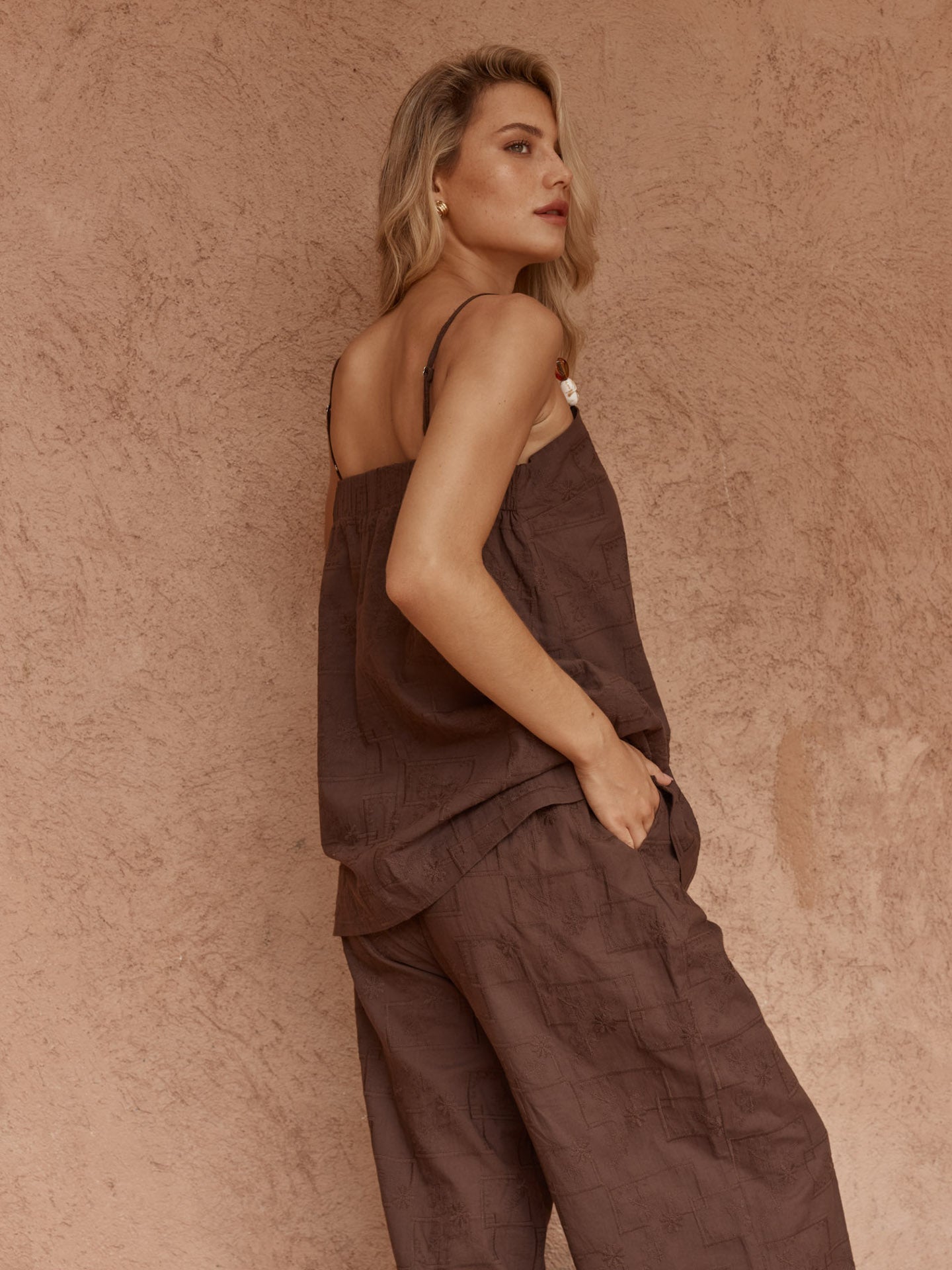 Sass Bellie Embroidered Pant - Chocolate