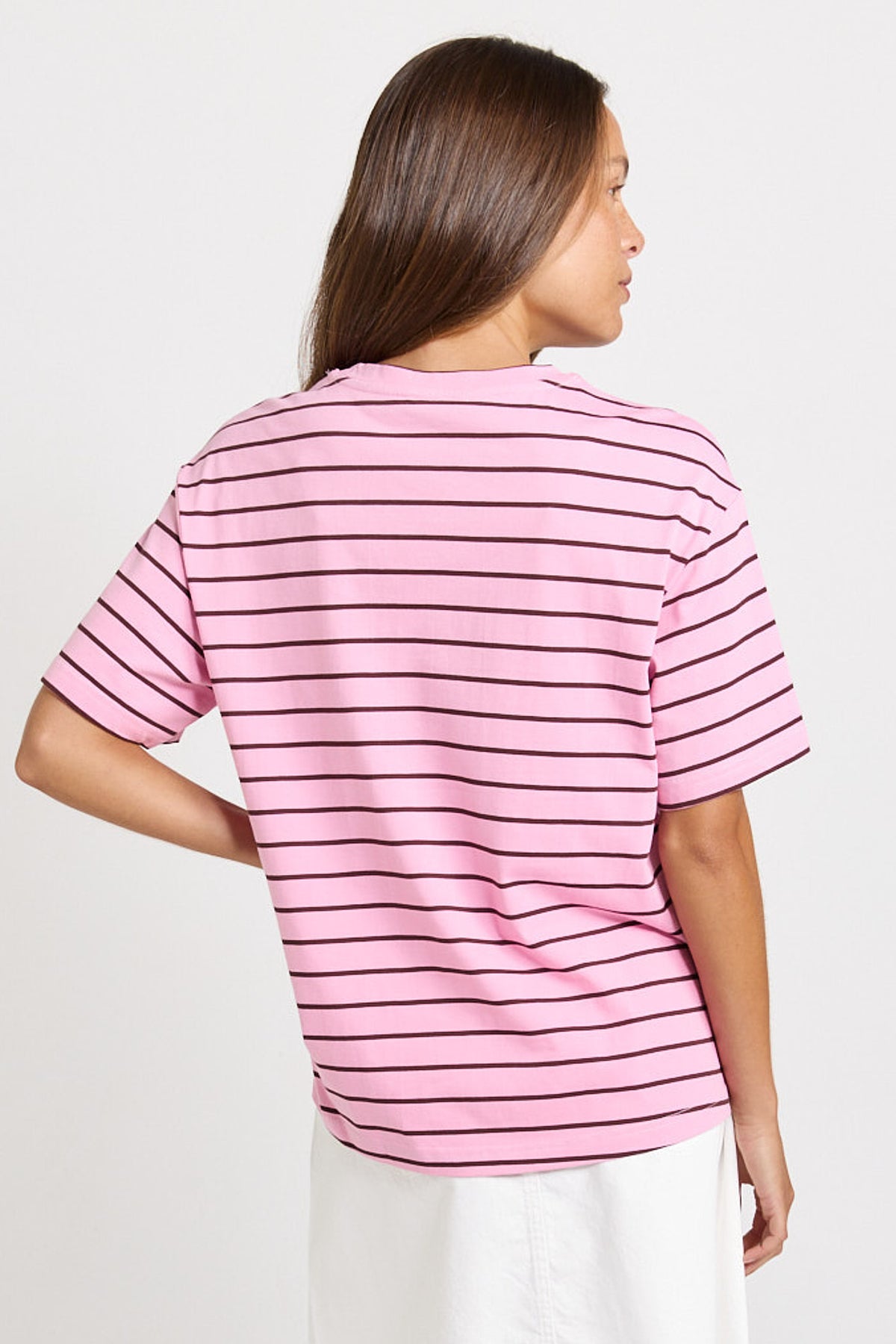 Betty Basics Relax Boxy Tee - Pink/Chocolate Stripe
