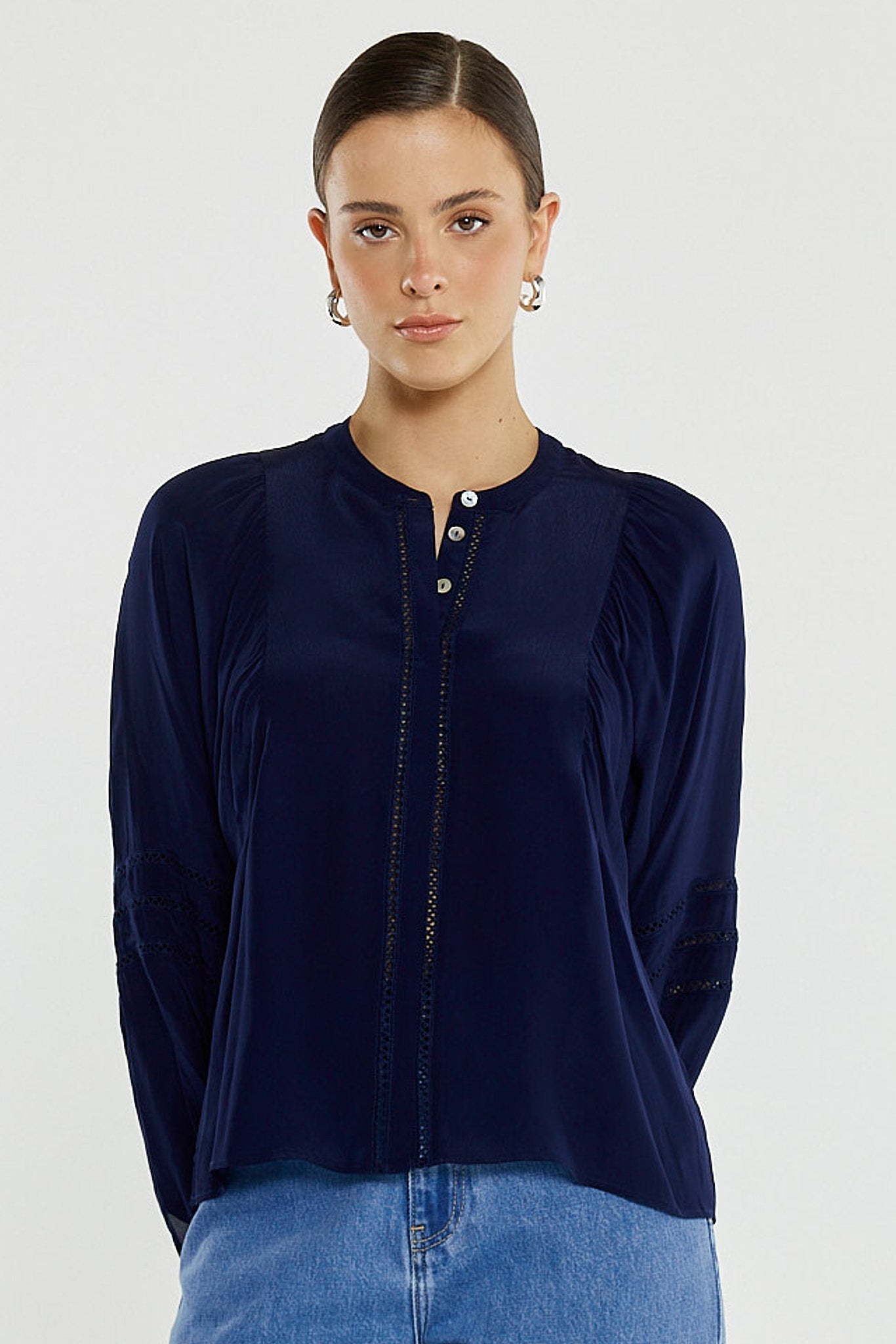 Sass Nic Trim Blouse - Ink