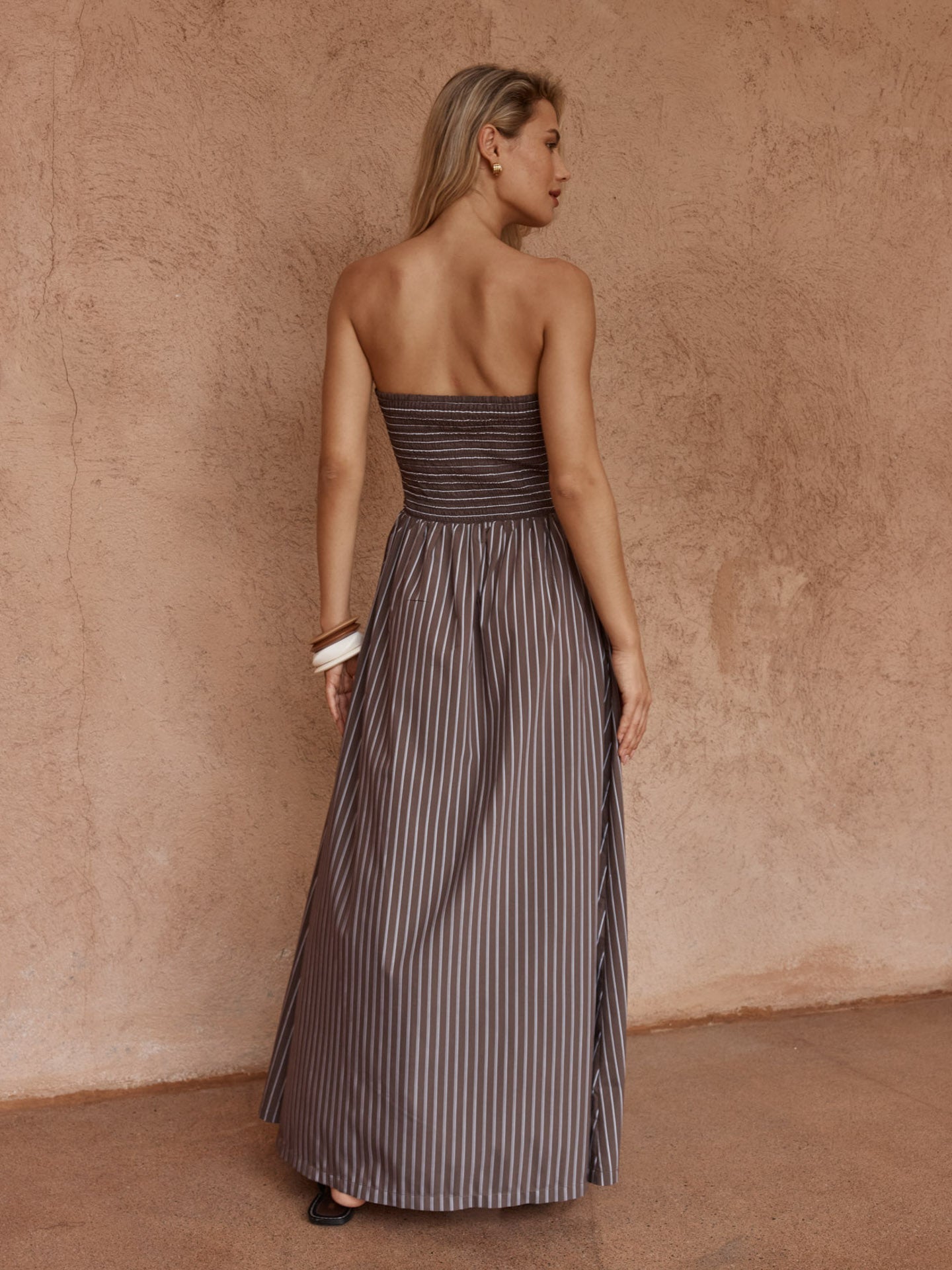 Sass Everley Strapless Dress - Choc Stripe
