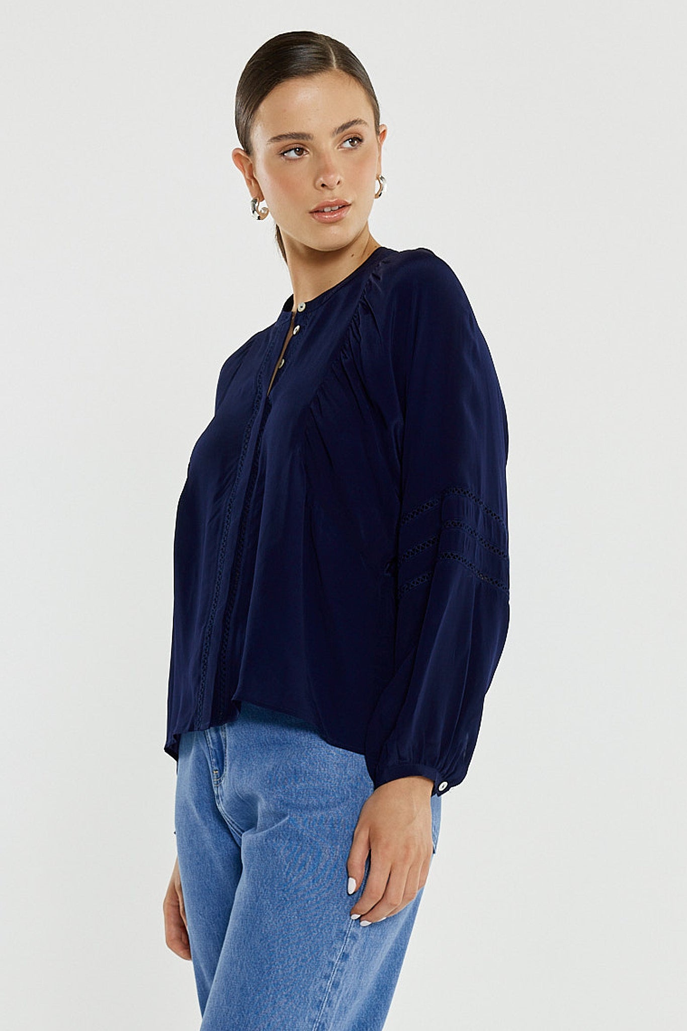 Sass Nic Trim Blouse - Ink