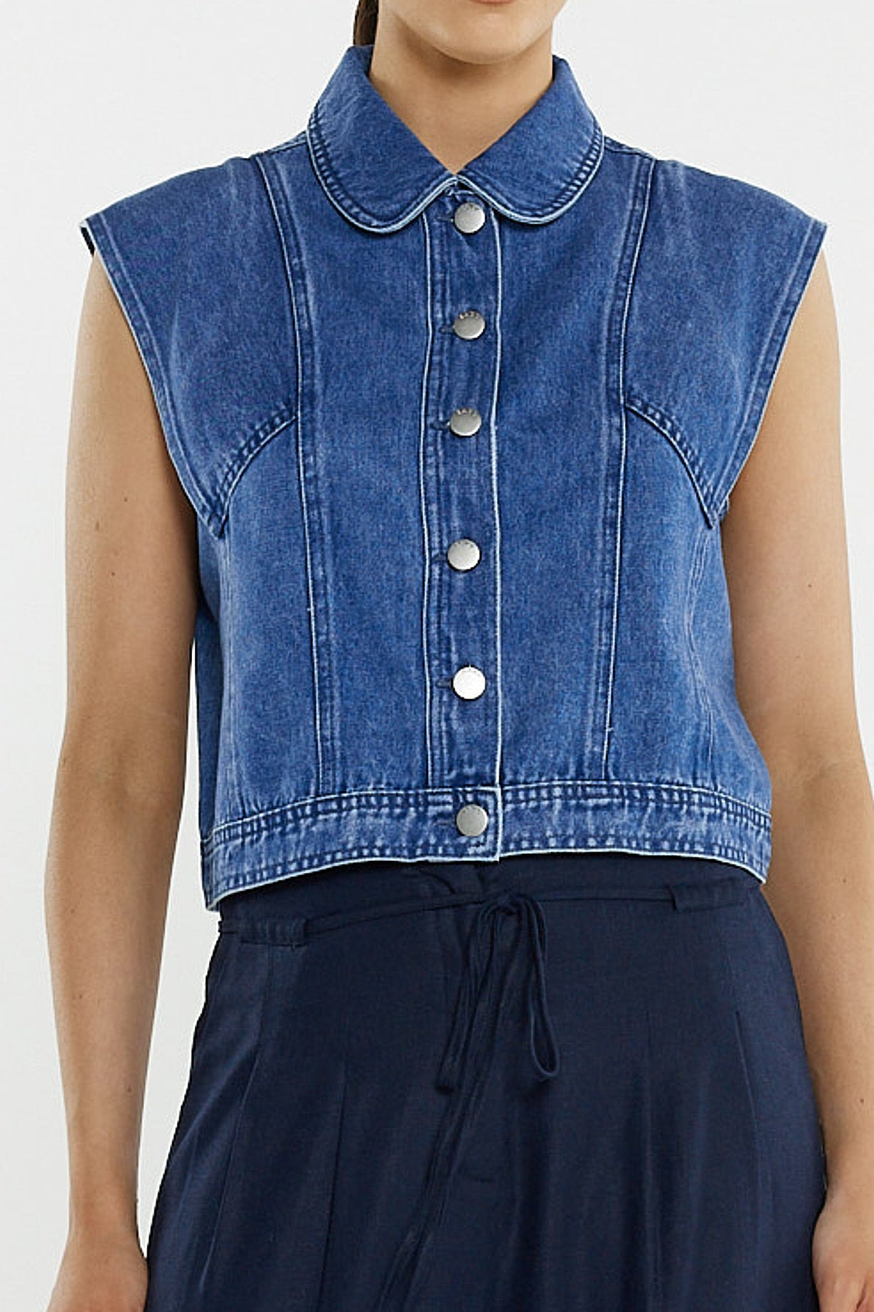 Sass Christian Denim Vest - Classic Blue