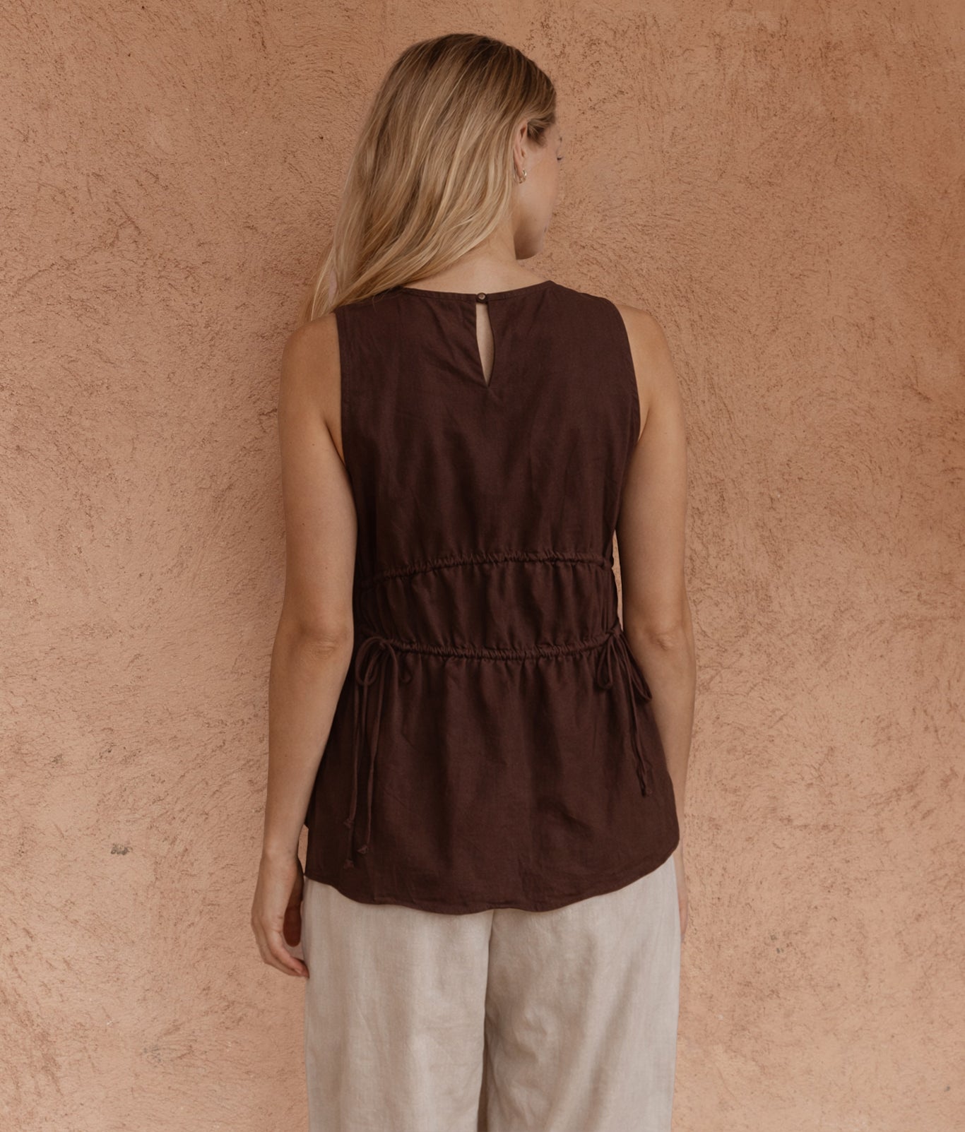 Sass Elin Gathered Tie Top - Choc