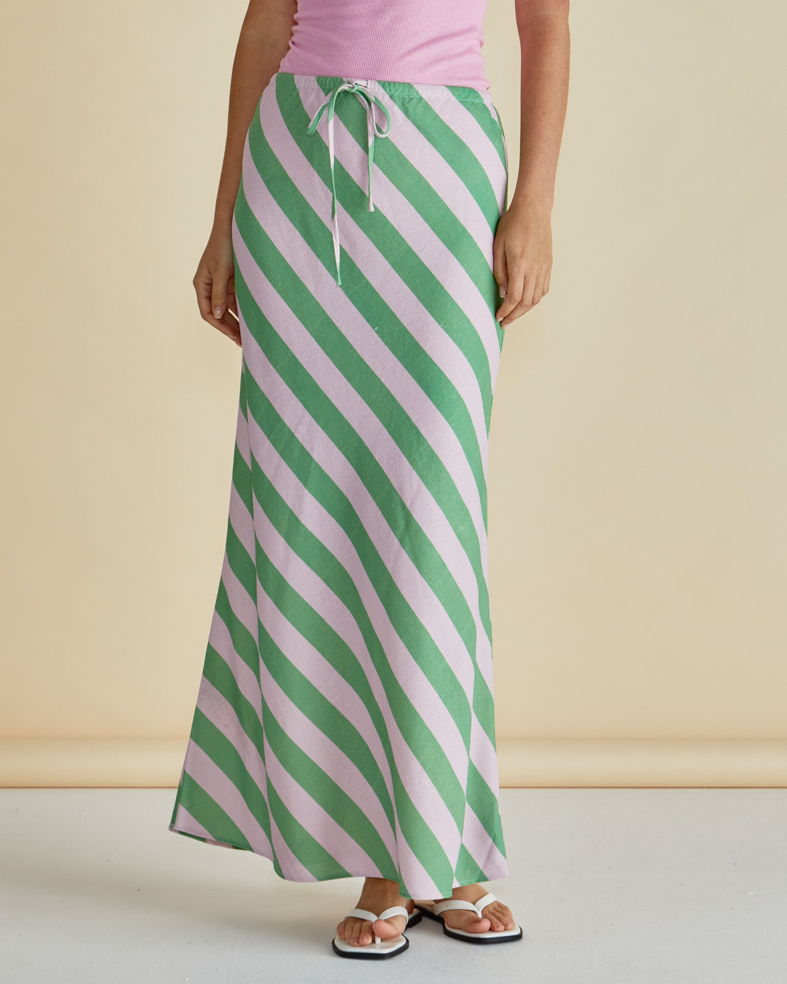 Betty Basics Brooke Bias Skirt - Green/Pink Stripe