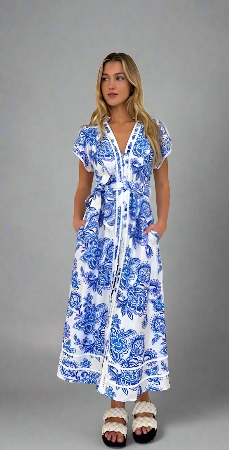 Lorraine Paisley Print Maxi Dress - Blue