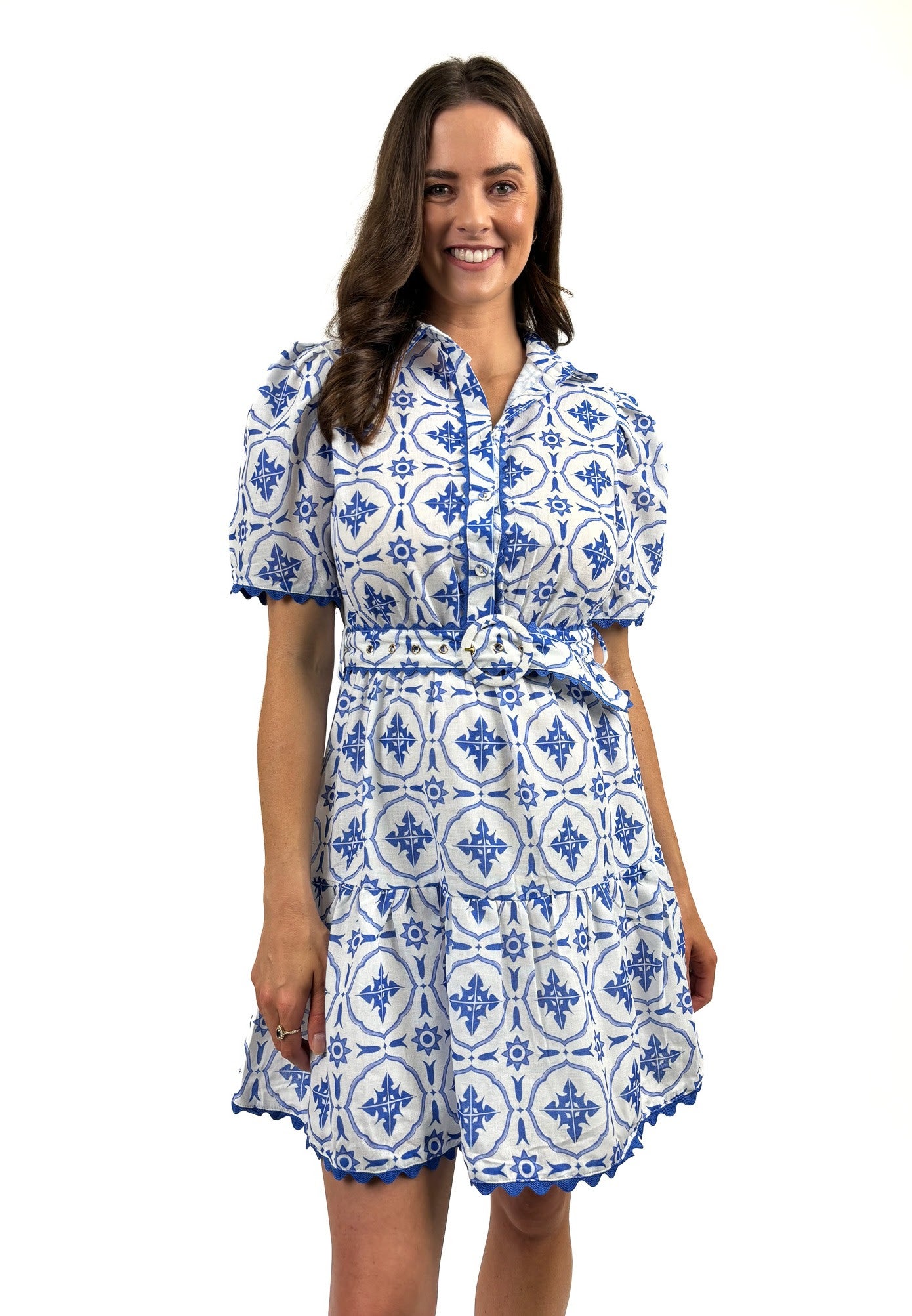 Lorraine Mediterranean Tile Print Short Dress