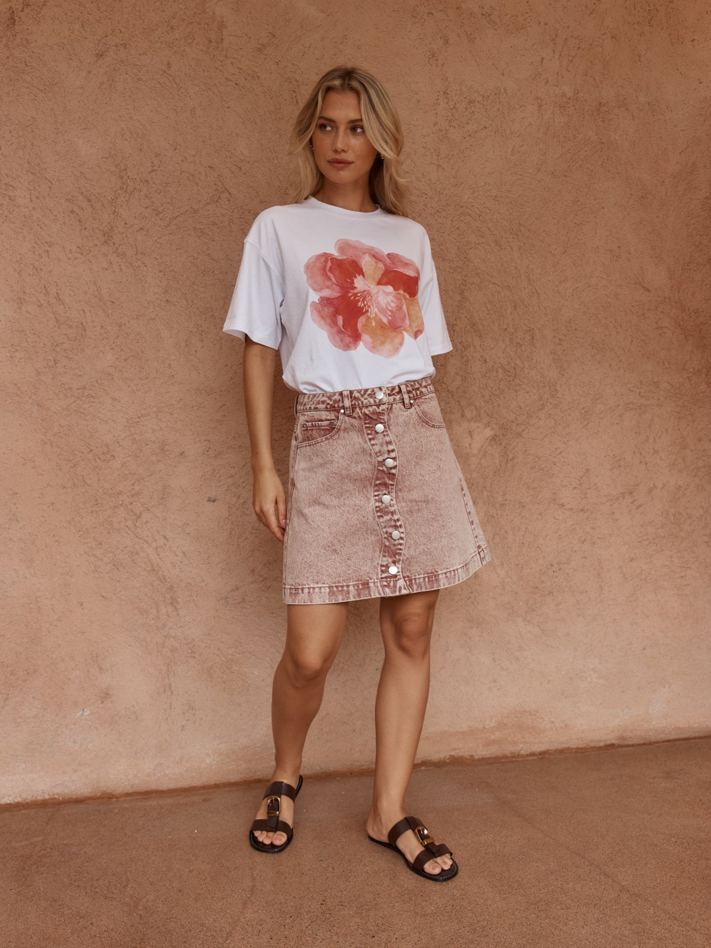 Sass Tipo Wave Denim Skirt - Rusty Red