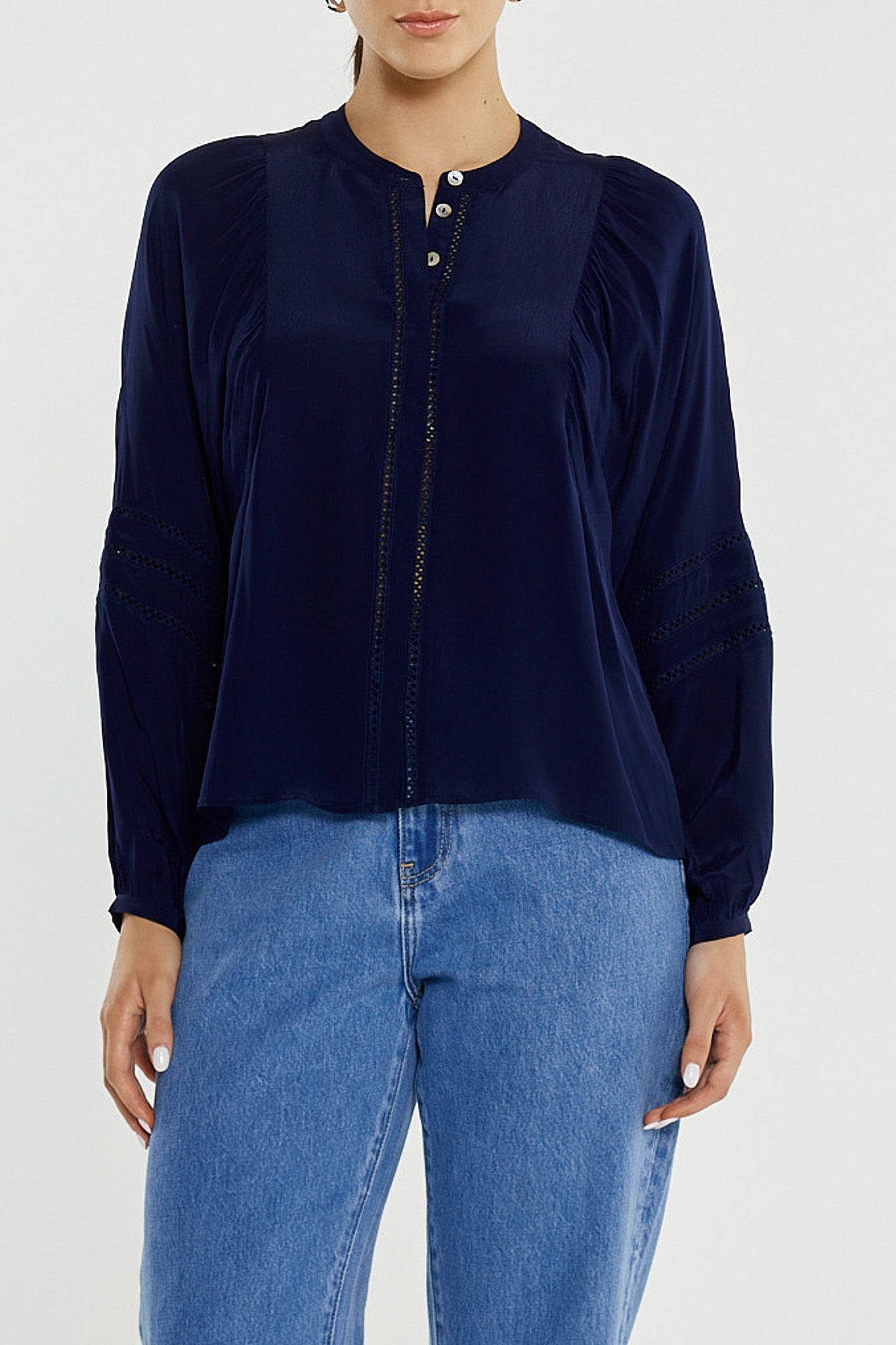 Sass Nic Trim Blouse - Ink