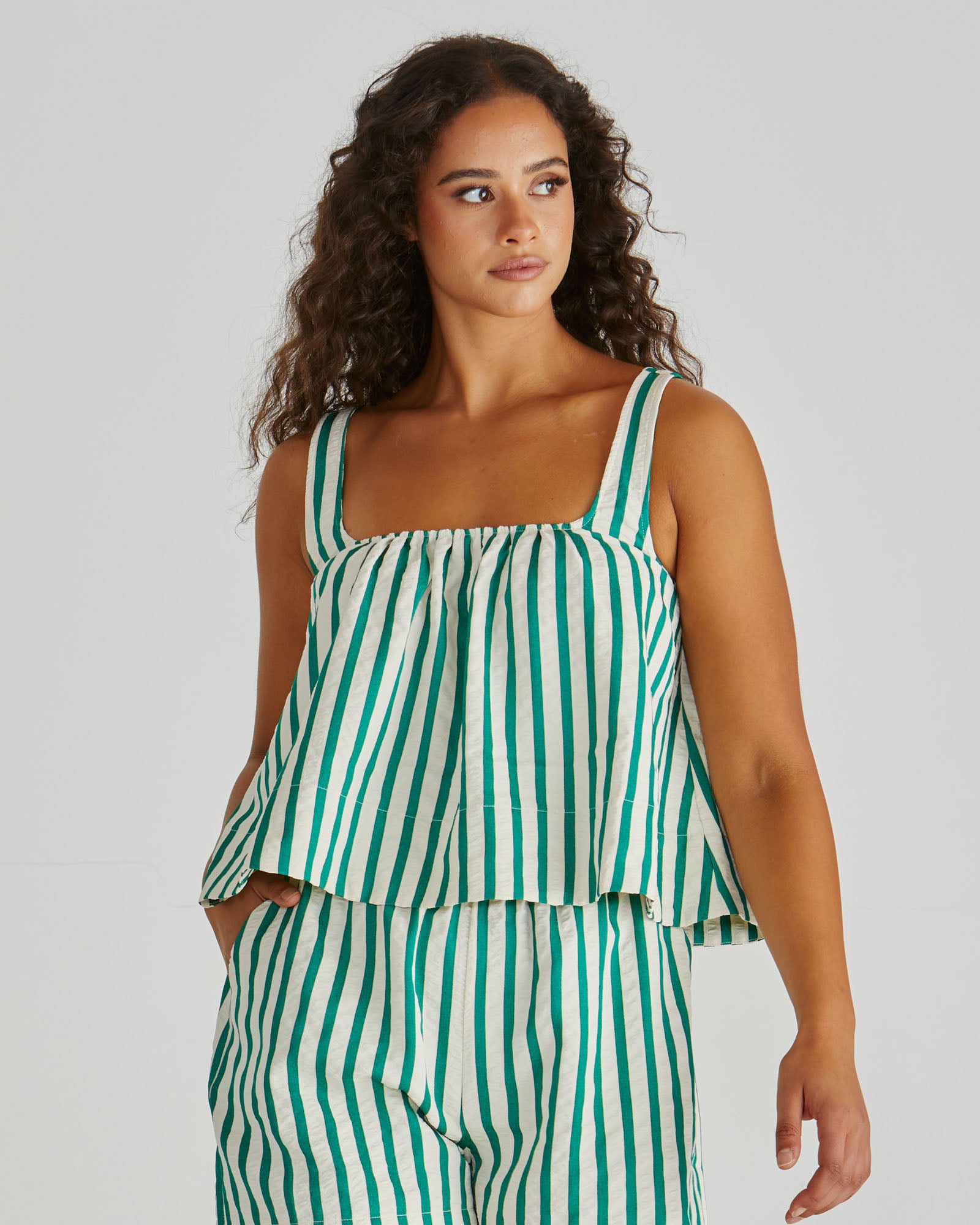 Sass Henri Baby Doll Top - Green Stripe