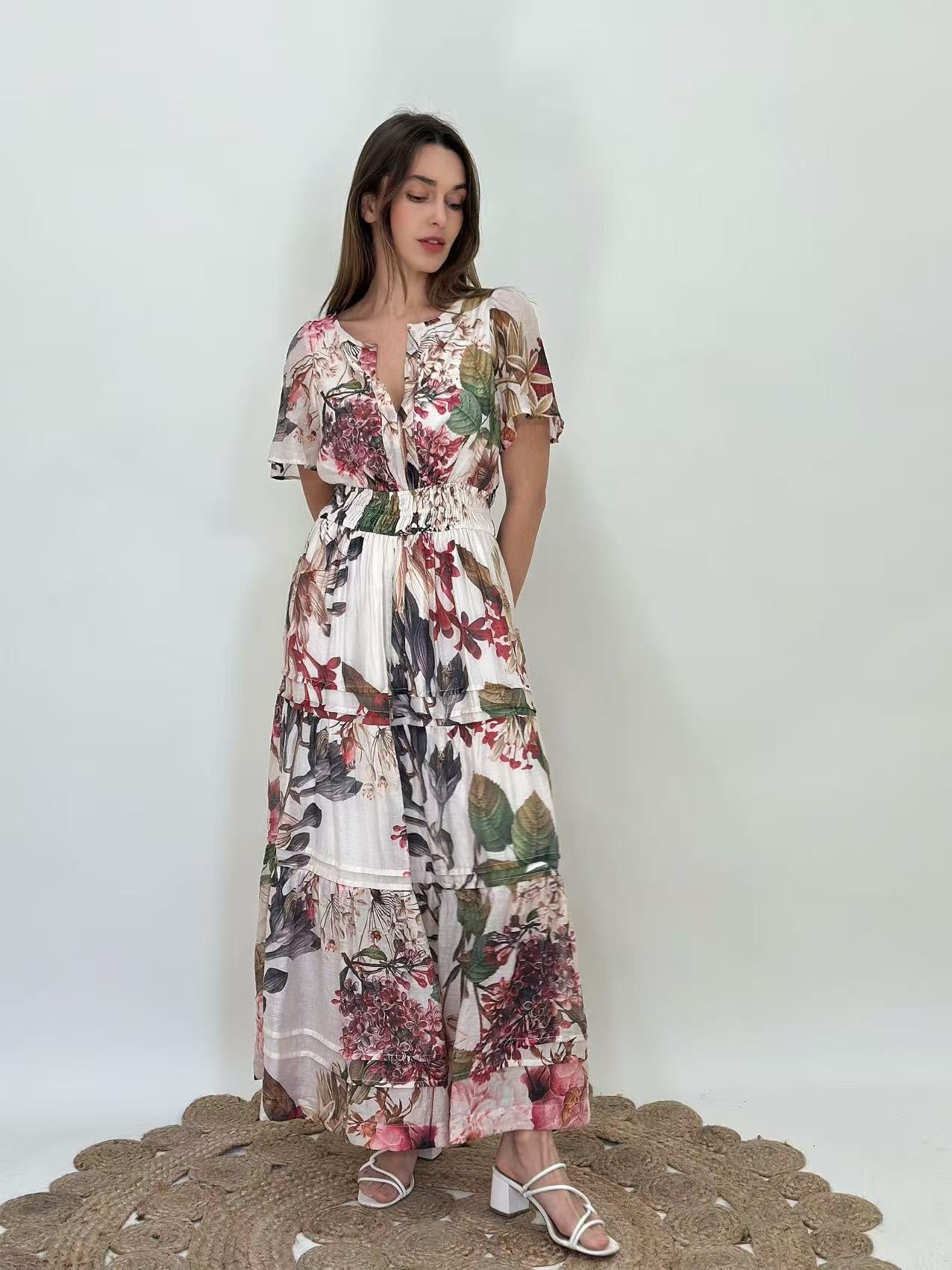 Lorraine Tropical Bloom Tiered Maxi Dress