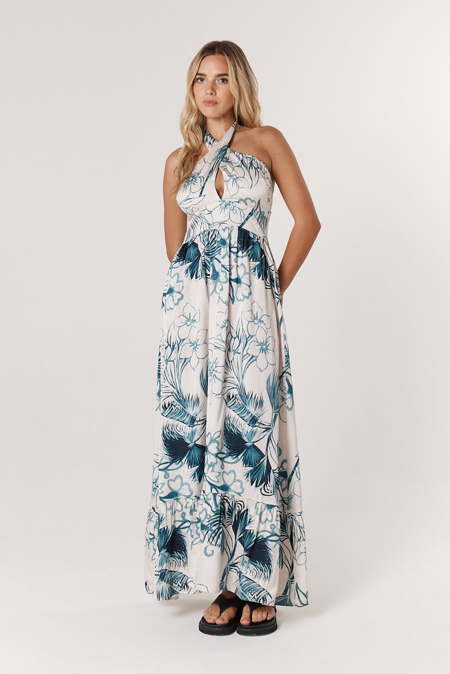 Fate+Becker Solstice Palms Halter Dress - Palm Print