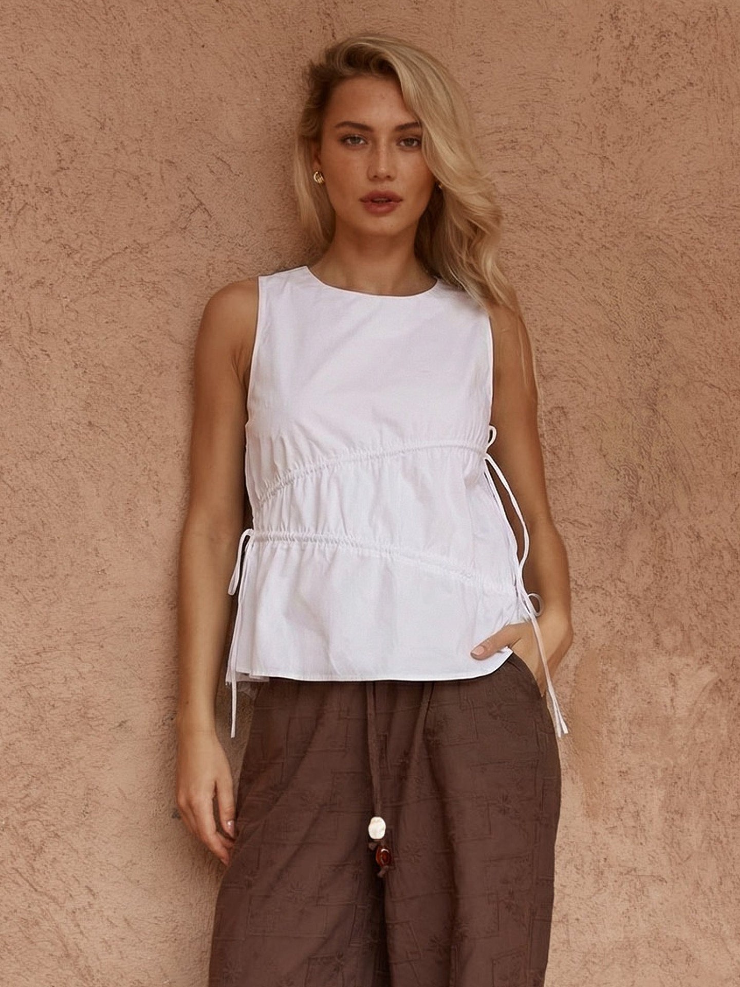 Sass Elin Gathered Tie Top - White