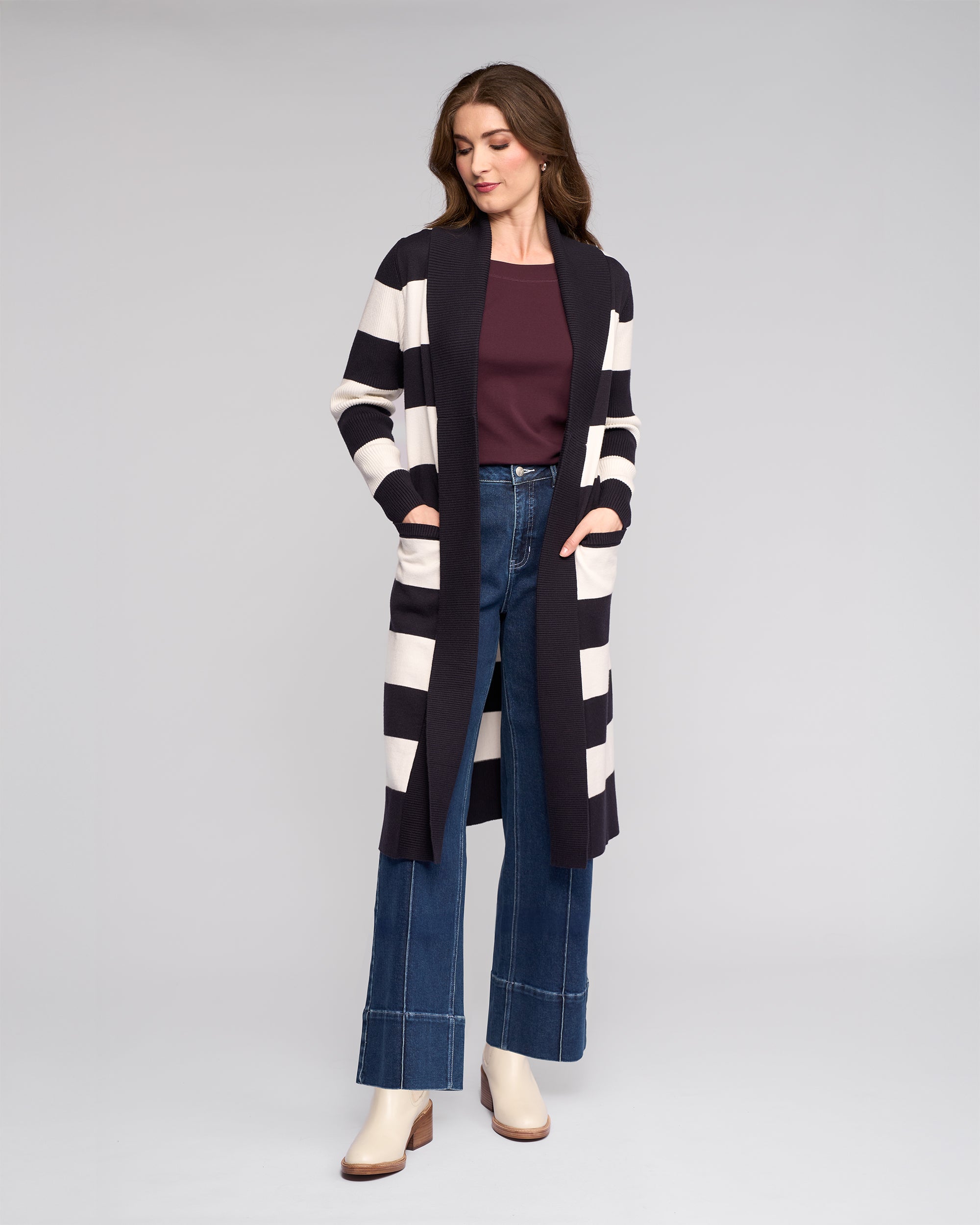 Vassalli Downtown Cardi - Ink/Winter White