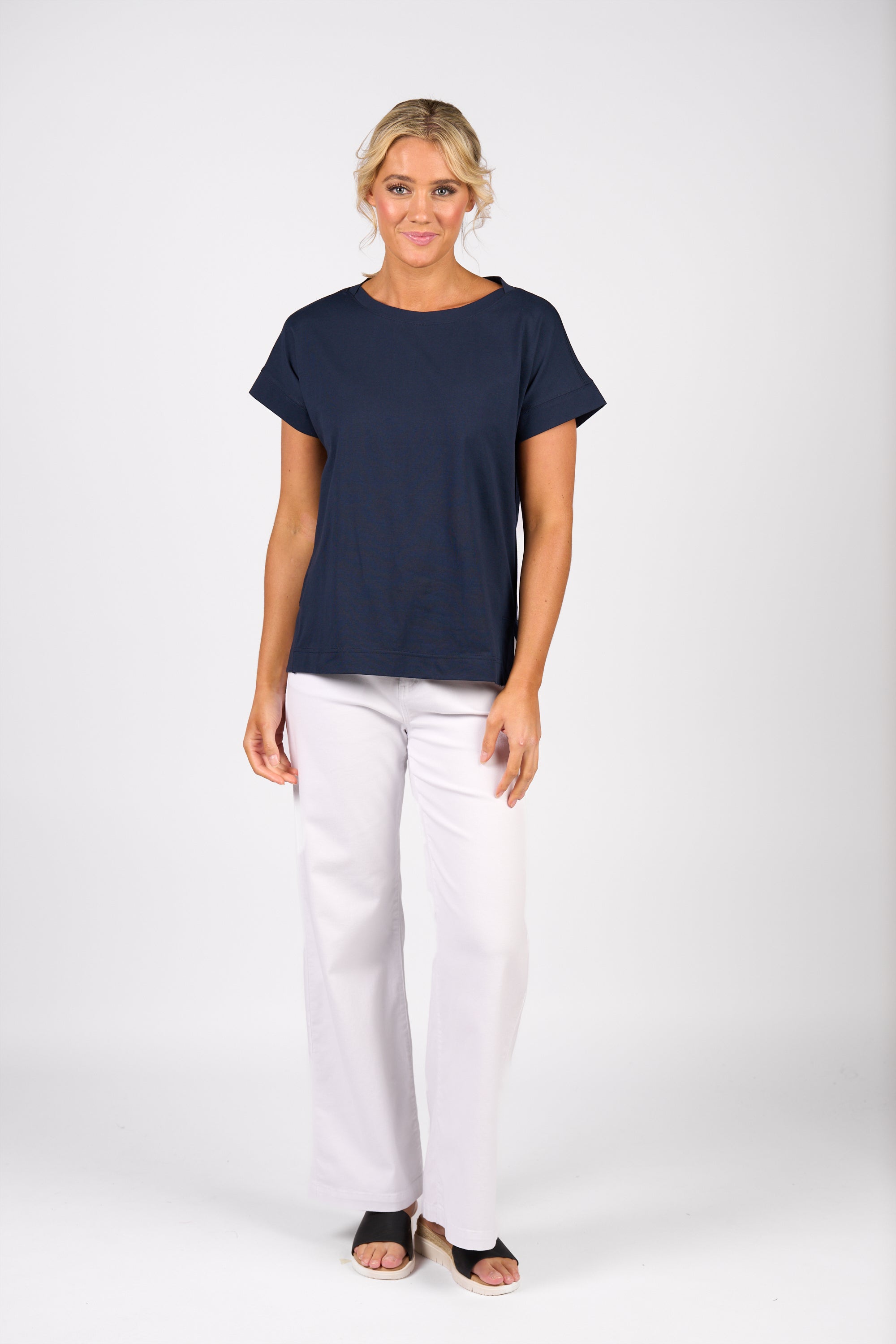 Vassalli Drop Sleeve Top with Stepped Hem - Ink