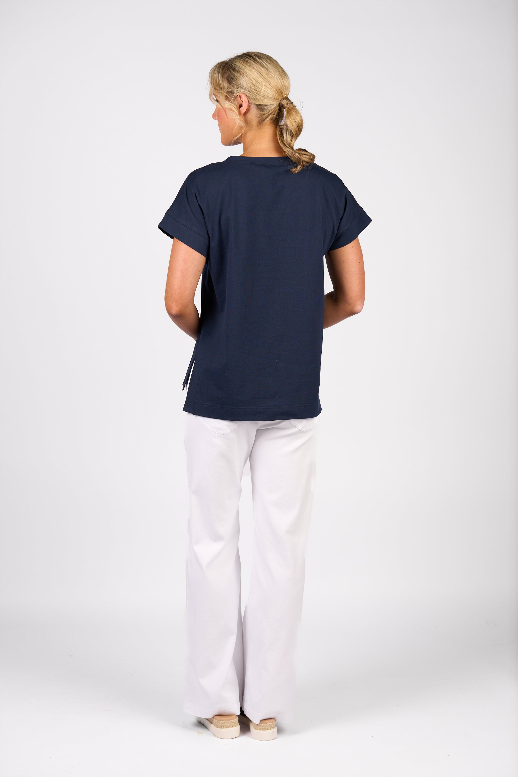 Vassalli Drop Sleeve Top with Stepped Hem - Ink