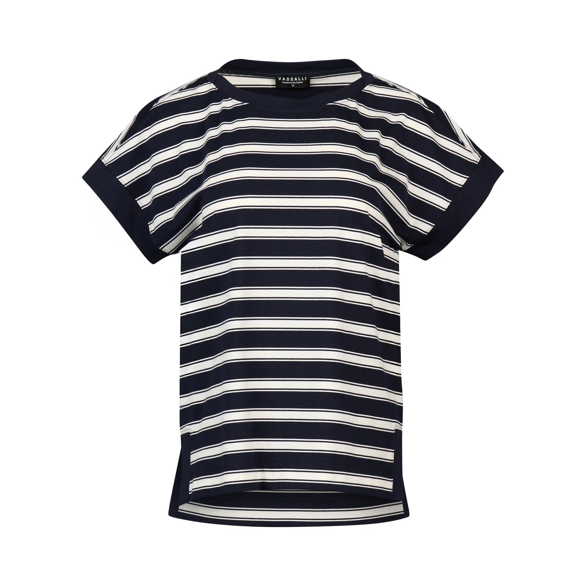 Vassalli Drop Sleeve Top with Stepped Hem - Ink Stripe