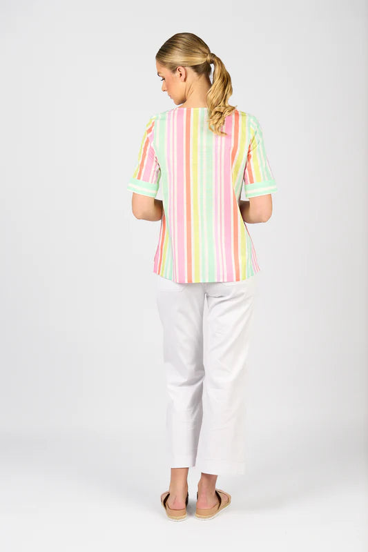 Vassalli Stripe Round Neck Top - Cabana
