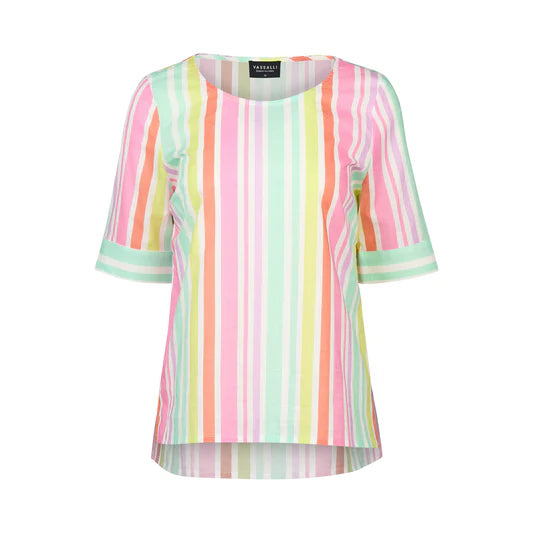 Vassalli Stripe Round Neck Top - Cabana