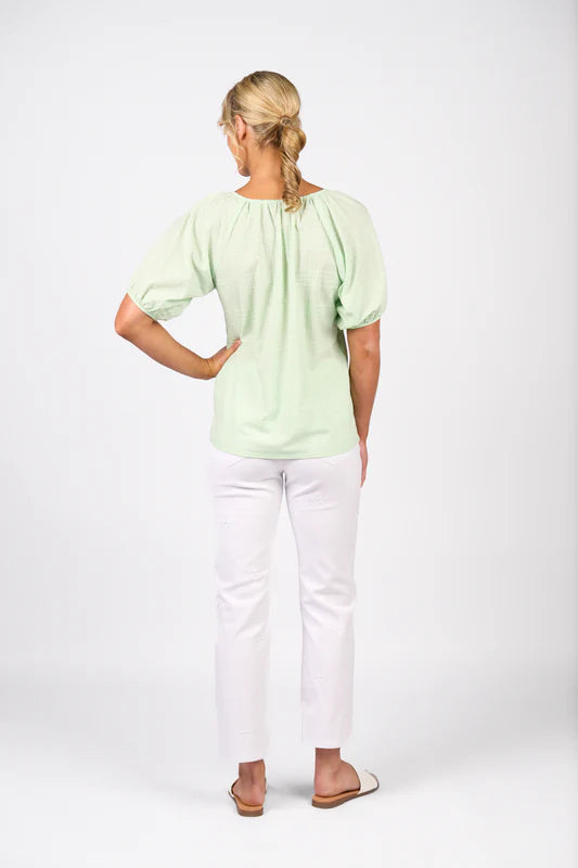 Vassalli Printed V Neck Top - Mint