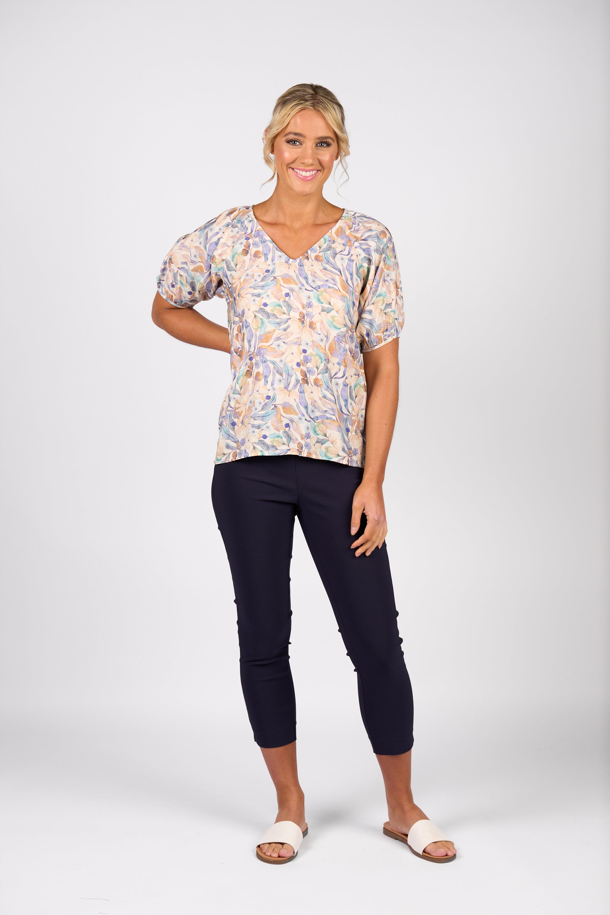 Vassalli Printed V Neck Top - Amalfi