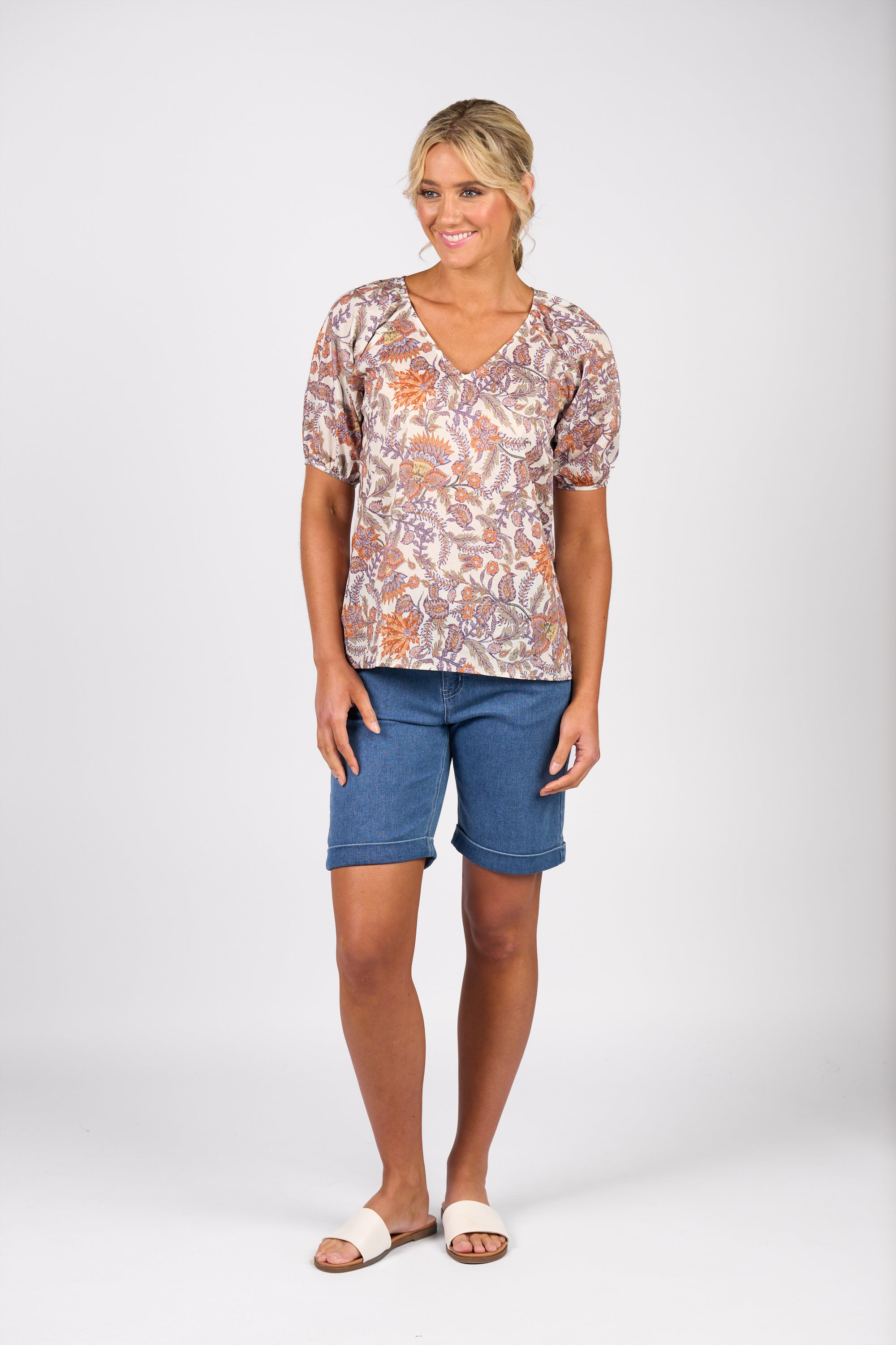 Vassalli Printed V Neck Top - Tuscany