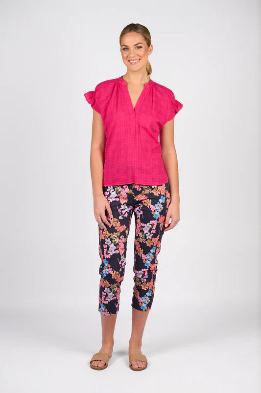 Vassalli Drop Shoulder Top - Cerise