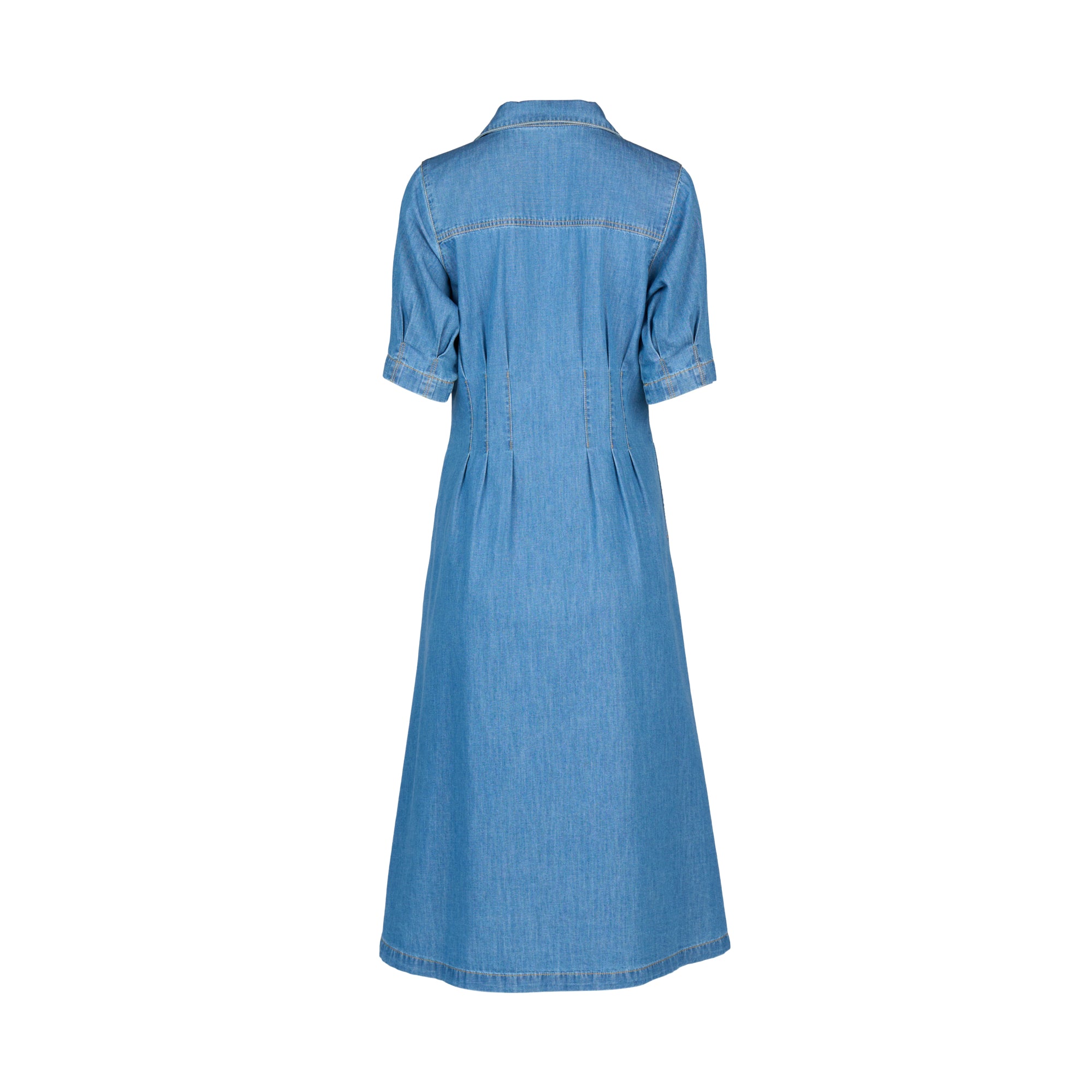 Vassalli Cap Sleeve Button Up Dress - Mid Wash