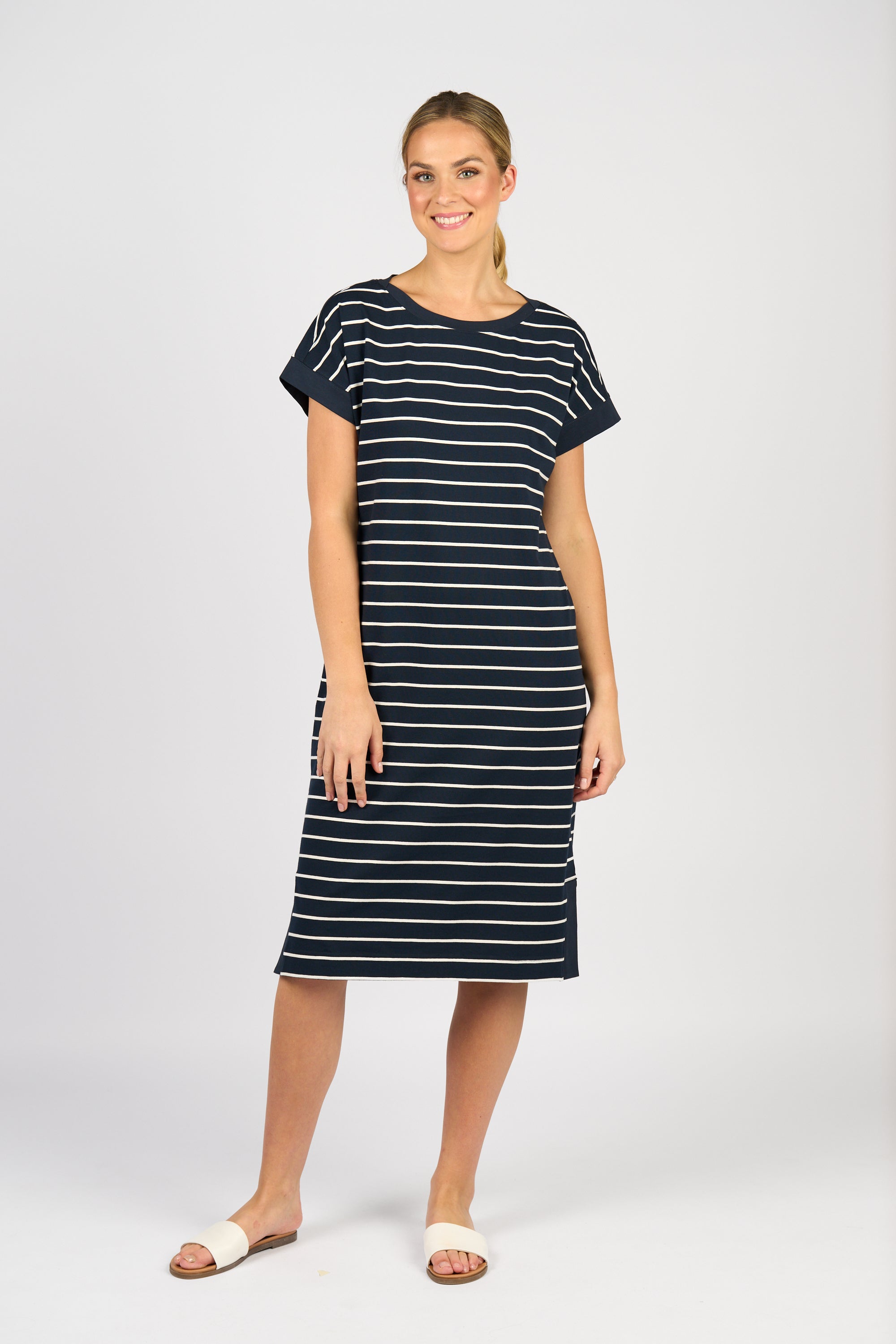 Vassalli Drop Sleeve T-Shirt Dress - Ink Stripe