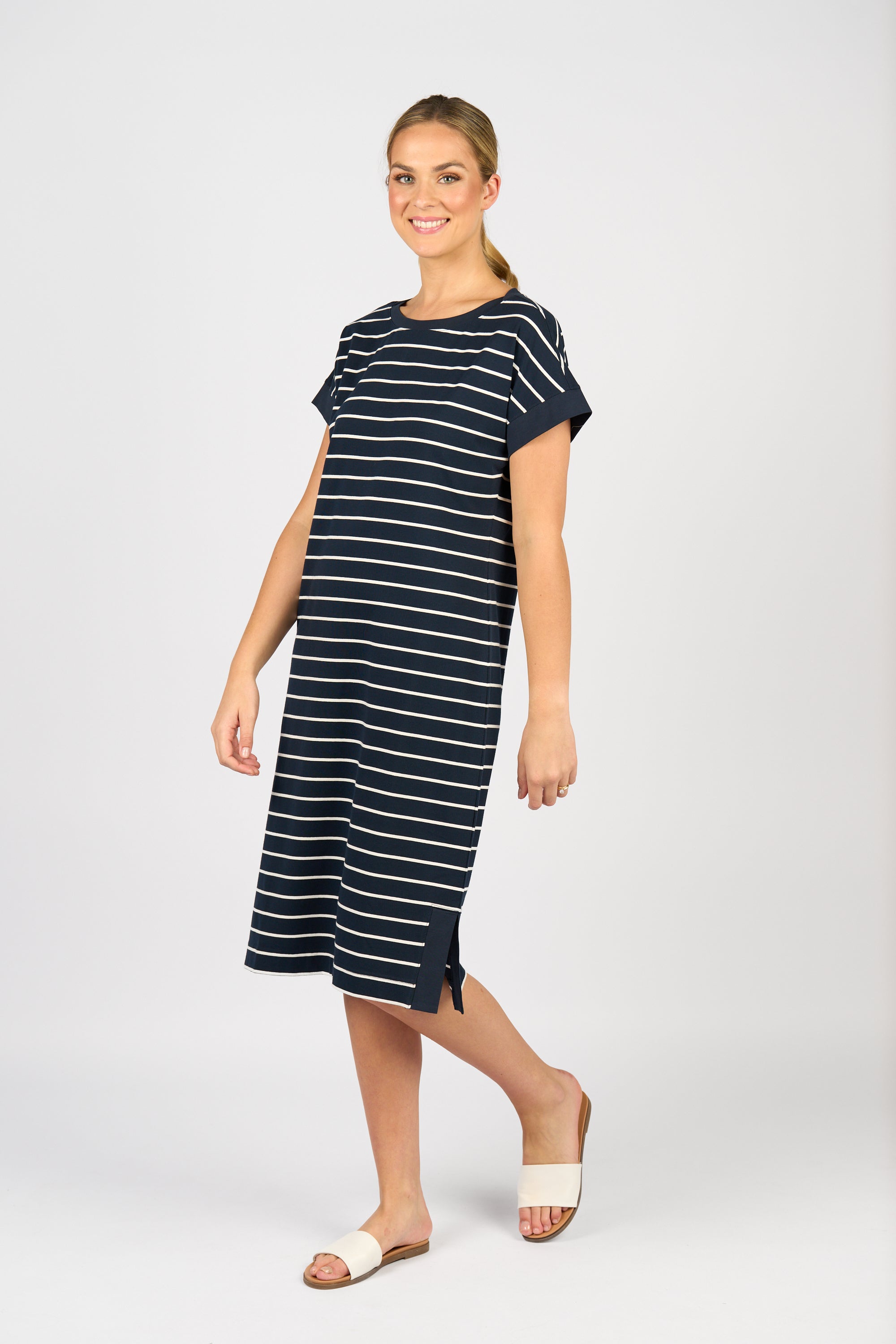 Vassalli Drop Sleeve T-Shirt Dress - Ink Stripe