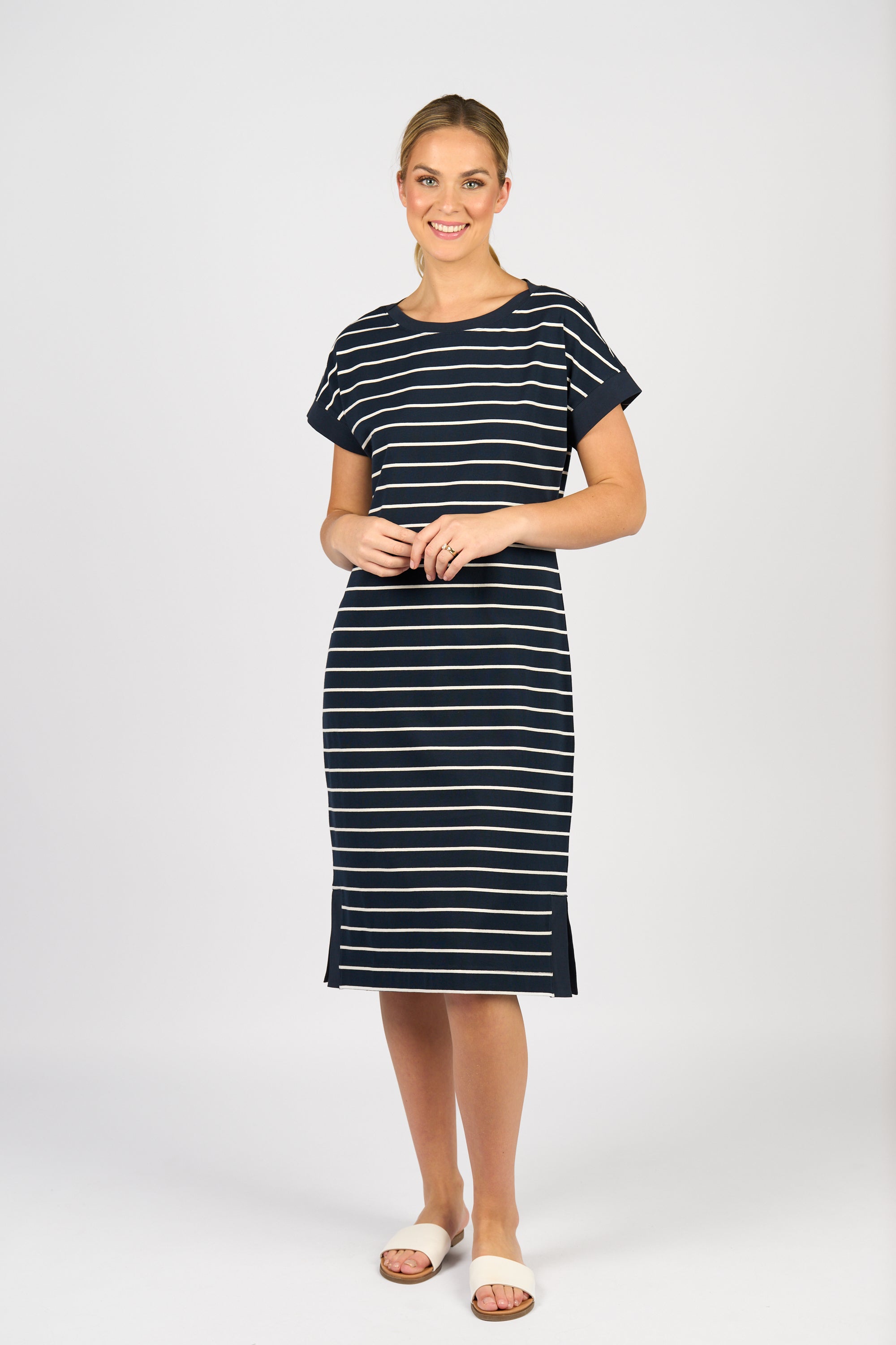 Vassalli Drop Sleeve T-Shirt Dress - Ink Stripe