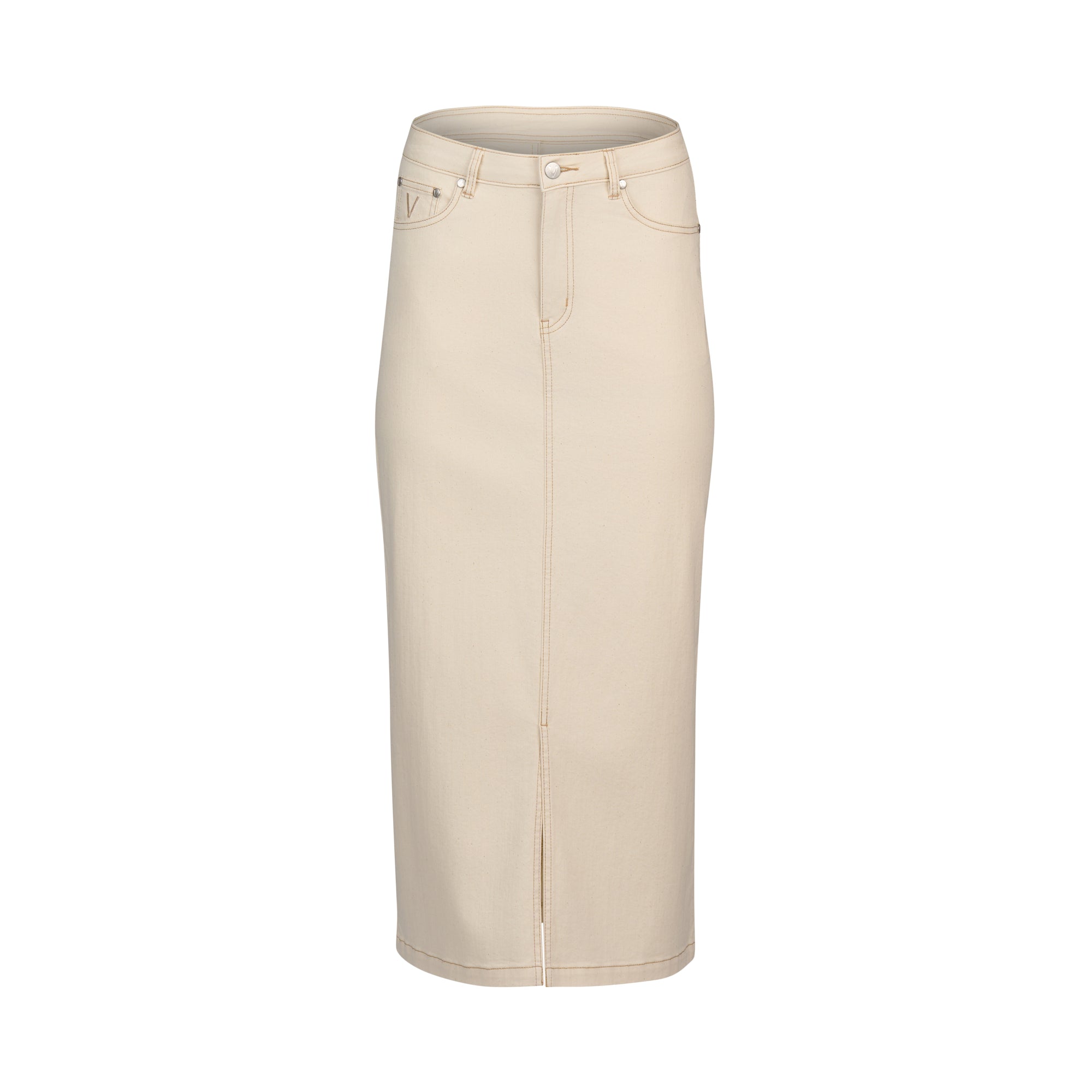 Vassalli Mid Length Skirt with Centre Front Split - Bone