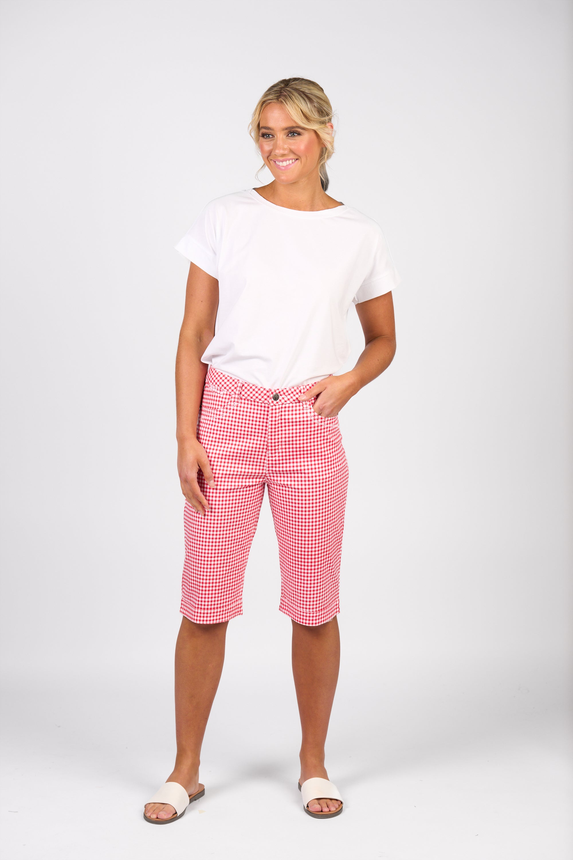 Vassalli Printed Straight Leg Short - Red Gingham